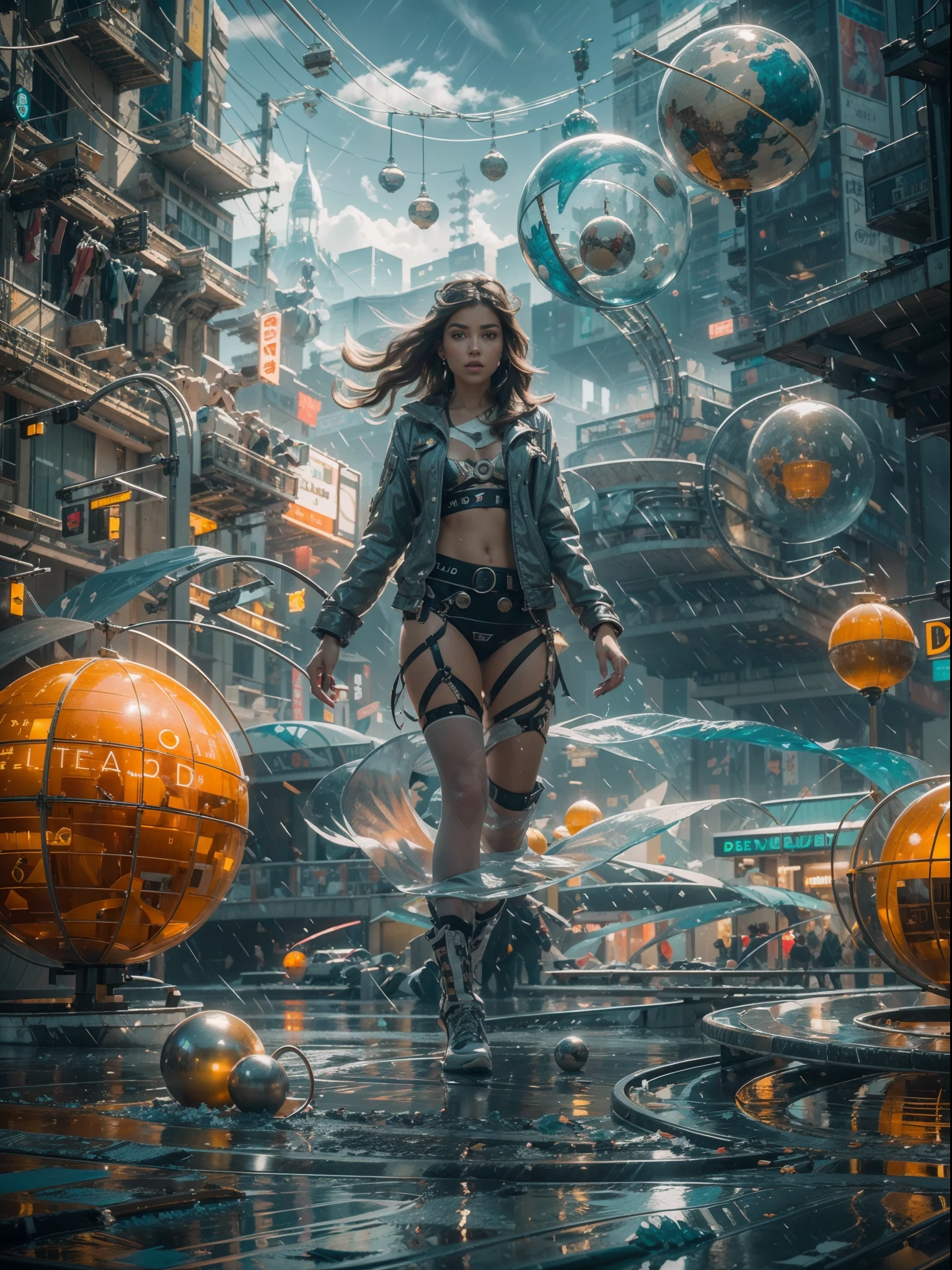 ((La mejor calidad)), ((obra maestra)), (muy detallado:1.3), Beautiful 25-year-old girl levitating on water, ella esta ubicada en el centro, levitating over the water of a lake with mountains in the background,spheres with fractal designs around, cyberpunk, Fractal design in the background, FUTURISTA, golden ratio, 3D tessellation of metal structures, neuronal graph, neuronas, Color, amor, passion, oil on canvas, pinceladas gruesas, Stunningly Detailed, 8k, obra maestra, Artstation, surrealista, obra maestra, realista, realismo, fotorrealismo, alto contraste, photorealistic digital art trending on artstation 8k hd high definition detailed realistic, detallado, textura de la piel, hiper detallado, textura realista de la piel, armadura, mejor calidad, ultra-high-resolution, , high resolusion, detallado, foto sin procesar, nikon d850 film stock photograph 4 kodak portra 400 camera f1.6 Lens rich colors hyper realistic texture dramatic lighting UnrealEngine trend in Artstation Cinestill 800,