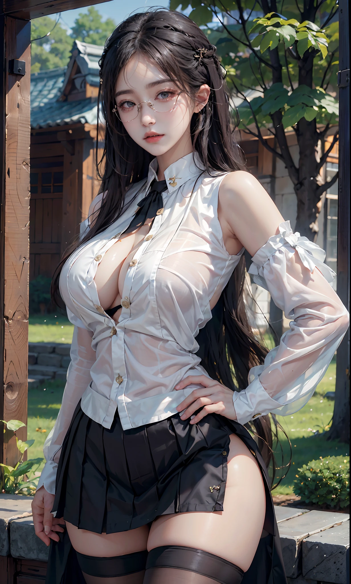 ulzzang-6500-v1.1, (raw photo:1.2), (photorealistic:1.4), beautiful detailed girl, very detailed eyes and face, beautiful detailed eyes, ridiculous, incredibly ridiculous, huge file size, super detailed, high resolution, very detailed, best quality, masterpiece, ((fashion clothing with diverse colors)), illustration, very detailed, CG, unified, 8k wallpaper, amazing, fine detail, masterpiece ,best quality, very detailed CG uniform 8k wallpaper, light on face, movie lighting, 1girl, , long white hair, side splits, (big breasts), (no panties)), (glasses), ((dynamic pose))), ((sexy pose))), (camel toe), (half), (pantyhose)), ((black hip skirt))