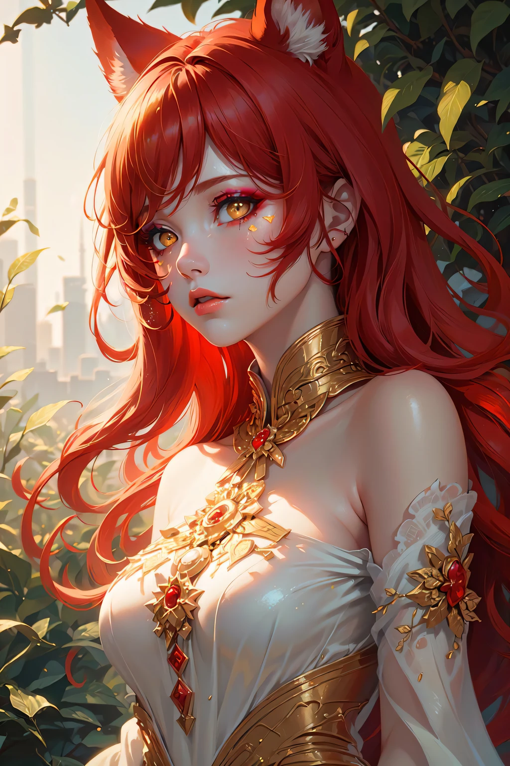 (Masterpiece:1.2), best quality, (illustration:1.2), (ultra-detailed),Eye focus,(Masterfully crafted Glow, pink lens flare), (Cinematic background), hyper details,(delicate detailed), (intricate details), octane render, hdr, (hyperdetailed:1.15), (((colourful))),(soft light:1.2), 1girl, beautiful girl, ultra detailed eyes, mature, plump, thick, rainbow painting drops, paint teardrops, woman made up from paint, entirely paint, splat, splash, (outside), (bioluminescent hair:1.1),(glowing eyes), ((makeup)),(Cinematic masterpiece), fierce, powerful, splashes of colour absolutely eye-catching, (Cinematic headlight), ((caustic)), dynamic angle, beautiful detailed glow, ambient occlusion, ambient light, raytraced reflections,(best illumination, an extremely delicate and beautiful), ((cinematic light)), (soft:2), (whimsical:2) , intricate background, vibrant, dreamscape, lynx ears , lynx girl, (nynx), inside forest, trees, full body, (Lush vegetation:1.5), (golden eyes:1.3), Phoenix dress, black dress, (platinum blonde hair:1.3), (red hair glow:2)