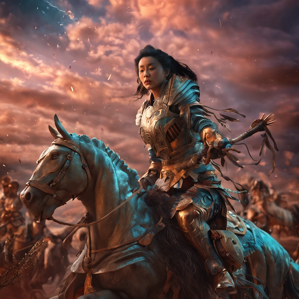 Best quality, Masterpiece, 超高分辨率, (photograph realistic:1.4), surrealism, Dream-like,fusionart, beautiful female warrior