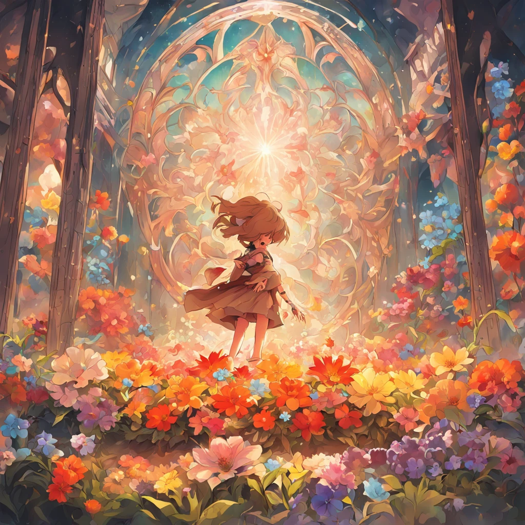 Clay flower tray, colorful flowers, magical colorful flowers, colorful flowers, colorful flowers, colorful flowers and plants, by the window, sunlight coming in, lots of details, high quality, 8k