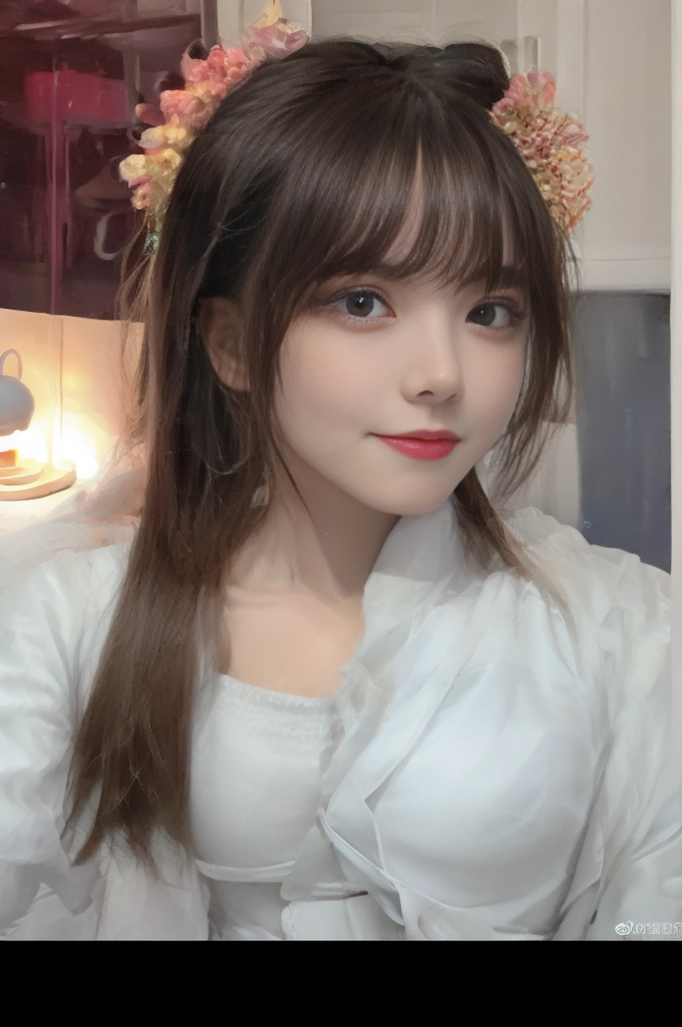 ((Realistic lighting, Best quality, 8K, Masterpiece: 1.3)), Clear focus: 1.2, 1girl, Perfect Figure: 1.4, Slim Abs: 1.1, ((Dark brown hair)), (White crop top: 1.4), (Outdoor, Night: 1.1), City streets, Super fine face, Fine eyes, Double eyelids,