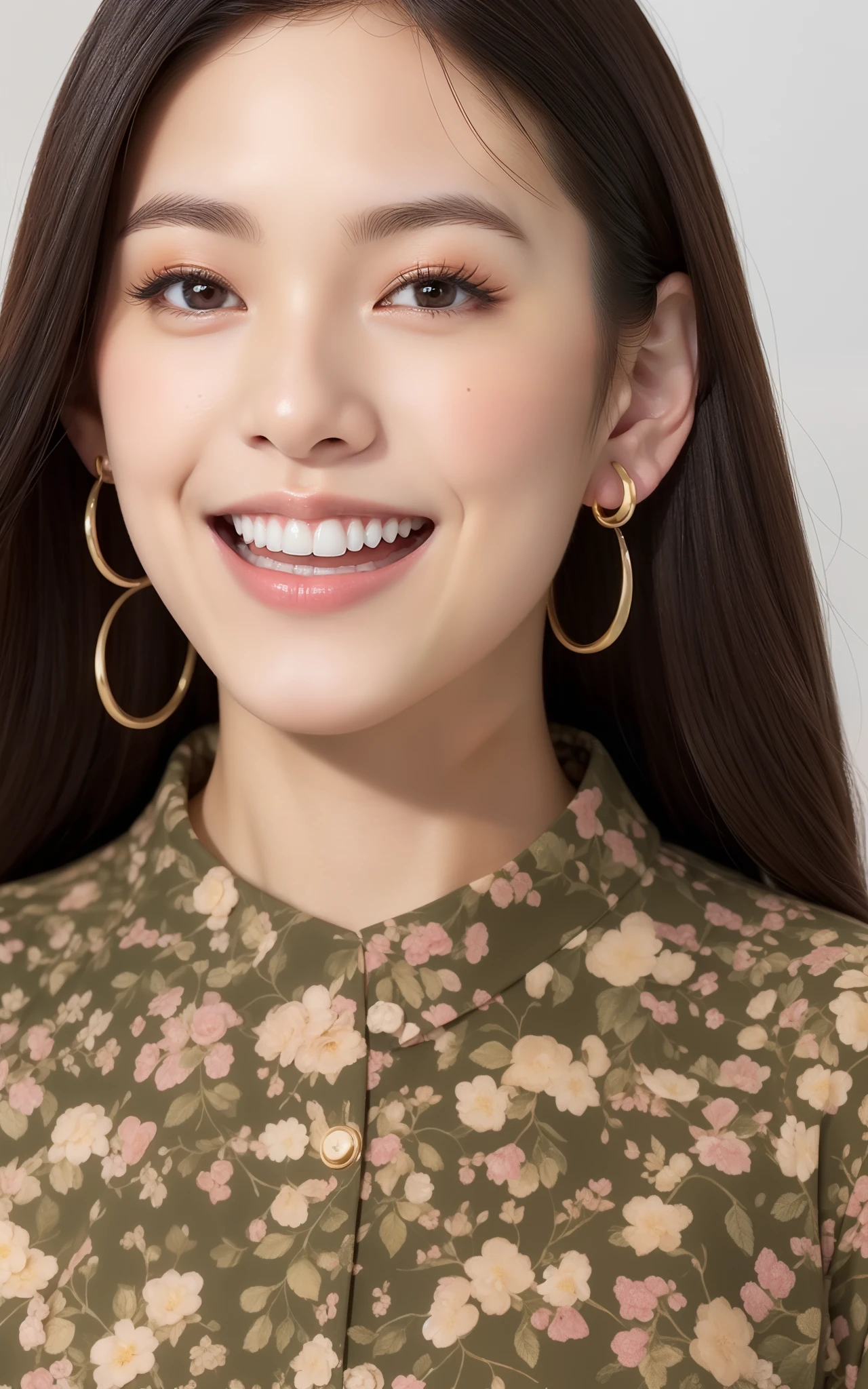 (((top-quality、8K、​masterpiece:1.3、超A high resolution)))、(Clear focus:1.4、The focus is on people:1.2)、女優、1 persons、cute little、light skinned、full body Esbian、looking in camera、detailed hairs、dark brown  hair、half up、(Detailed fabrics、Floral pattern dress:1.2)、gold hoop earings、Super fine face、Detailed skin、A detailed eye、Narrow-eyed、Moist eyes、Clear eyes、二重まぶた、Reddish cheeks、Burning cheeks、Wearing makeup、Sweating、Lustrous skin、glowy skin、Shine skin、Shaded skin、Detailed lips、Apply lipstick、ruddy lips、Wrinkled lips、(Laughing:1.3)、(Large breasts:1.2)、BREAK、(细致背景、Fashion Show Venues:1.4)、Natural lighting、wakame、wakame、wakame、wakame、wakame、wakame、wakame、wakame、wakame、wakame、wakame、wakame、wakame、wakame、wakame、wakame、wakame、wakame、wakame、wakame、wakame、wakame、wakame、wakame、wakame