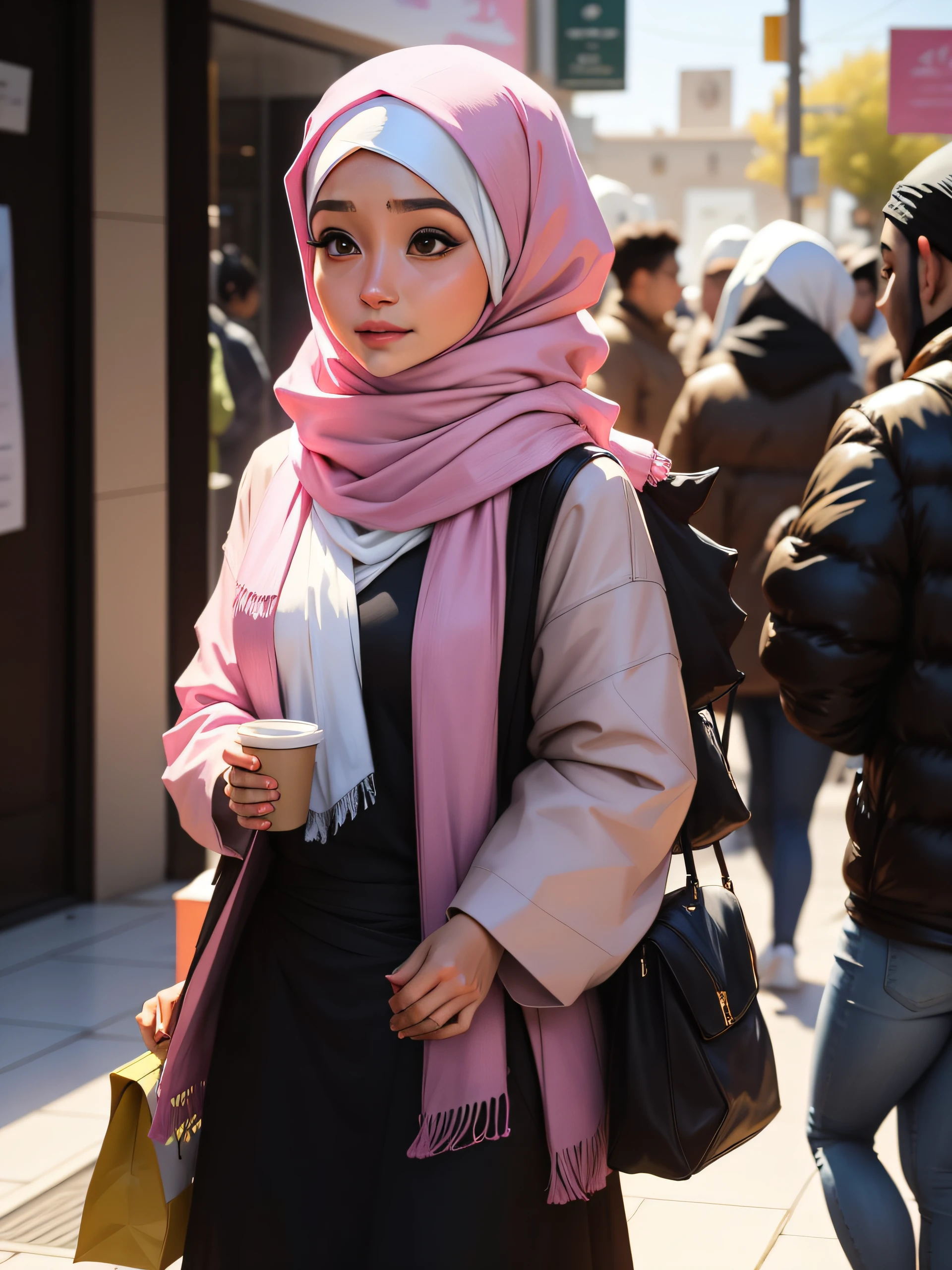 arafed woman wearing a pink shirt and a gray scarf, hijab, inspired by Nazmi Ziya Guran, inspired by Shaddy Safadi, inspired by Fathi Hassan, inspired by Naza, shawl, faridah malik, zenra taliyah, cute girl, inspired by Ni Yuanlu, inspired by Maryam Hashemi, white hijab, lovely womann, invisible hair, no hair, no ear