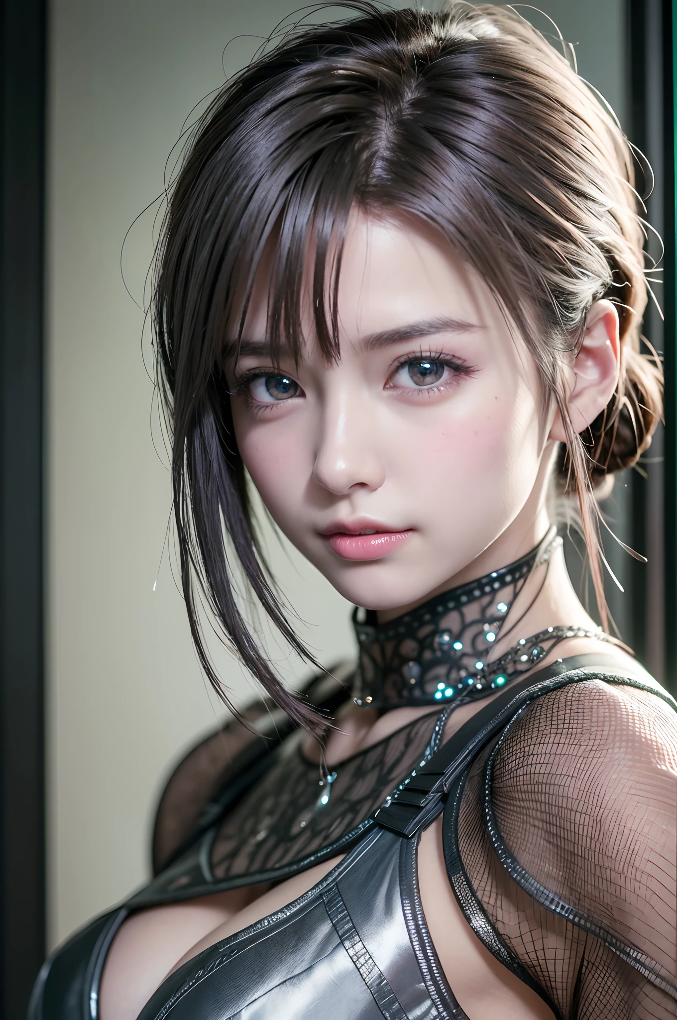 top-quality、8K Masterpiece、超A high resolution、(Photorealsitic:1.3)、Raw photo、女の子1人、silver white hair、glowy skin、1 Cyberpunk Super Beautiful Soldier、((super realistic details))、portlate、globalillumination、Shadow、octan render、8K、ultrasharp、beauty breast、metals、cold color、、highly intricate detail、Realistic light、CGSoation Trends、Beautiful eyes、radiant eyes、Facing the camera、neon details、