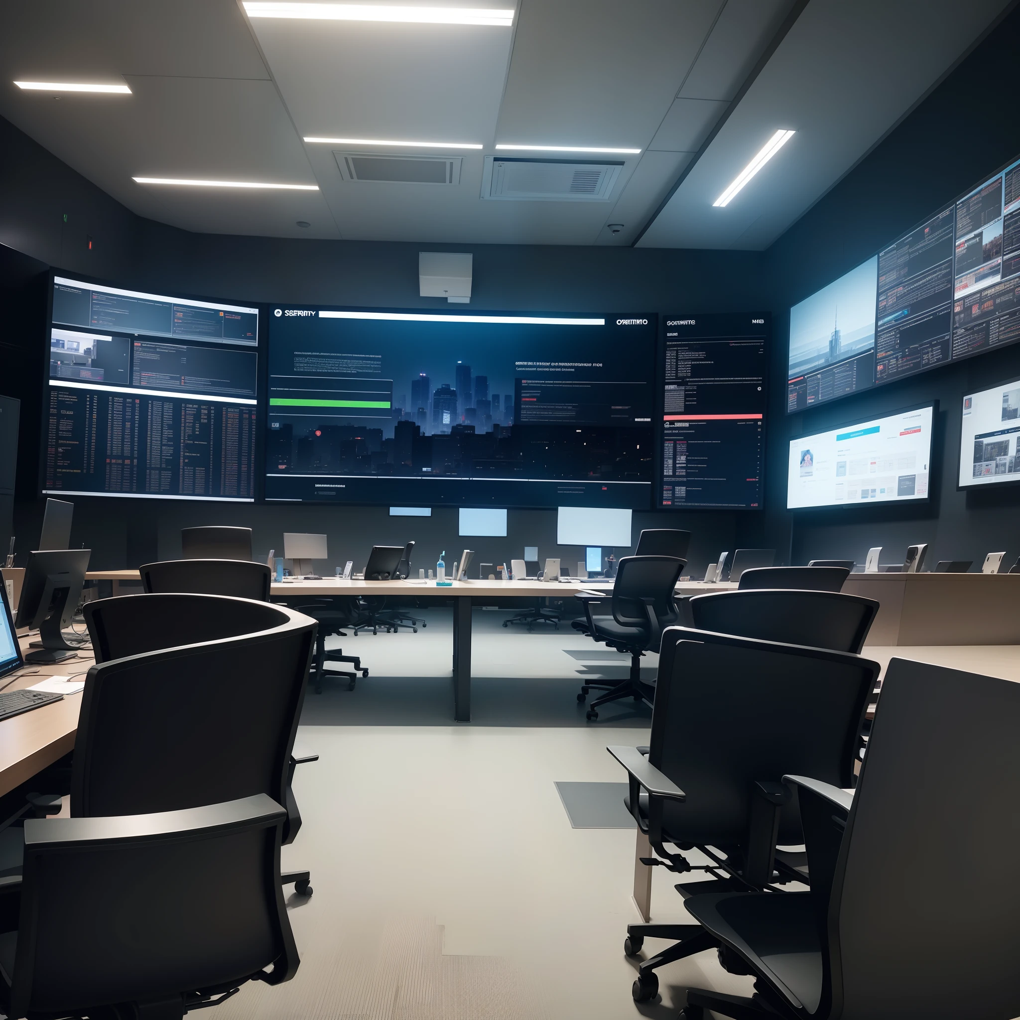 (Best Quality) security operations center with large screens and no people