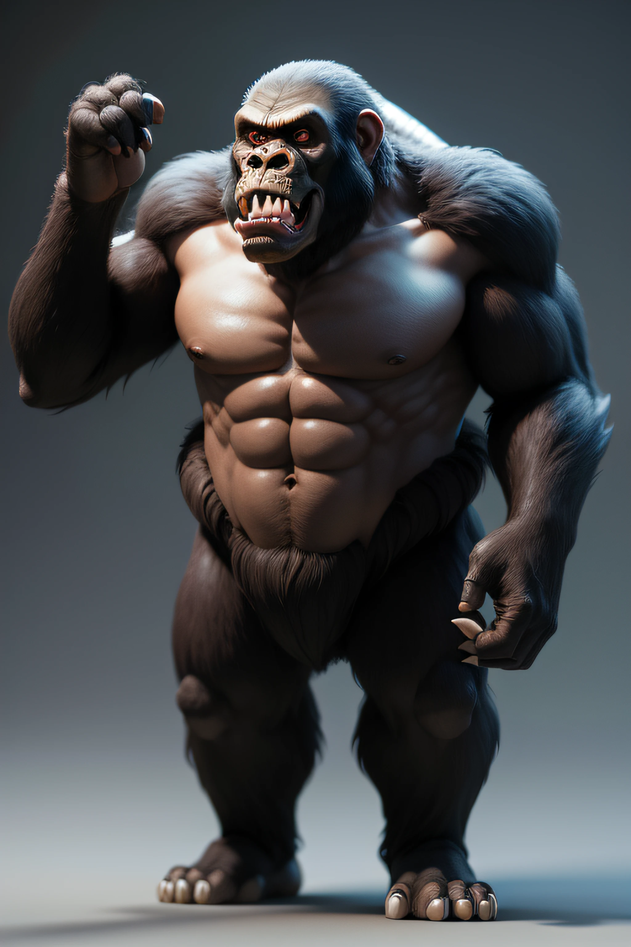 male，furry，muscle，Bull Orc，strong，Gray-black fur，horn，cave，nipple