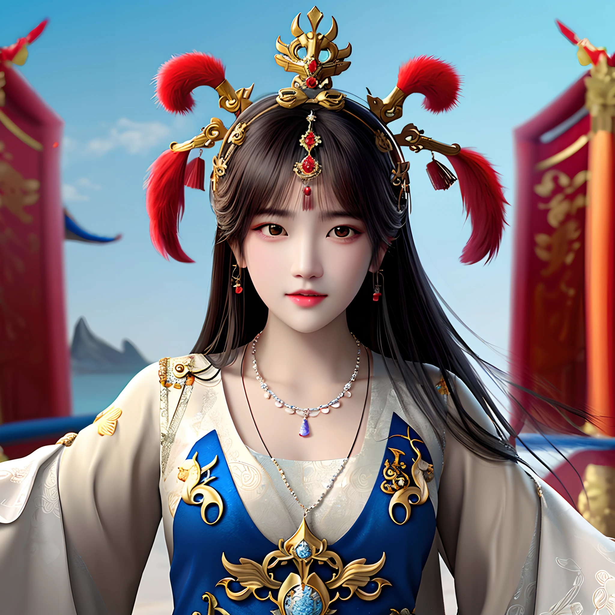 a close up of a woman with a necklace on her neck, ruan jia beautiful!, young wan angel, heise-lian yan fang, queen of the sea mu yanling, yun ling, chinese princess, sha xi, a young woman as genghis khan, xue han, young cute wan asian face, yan, with very thin lips