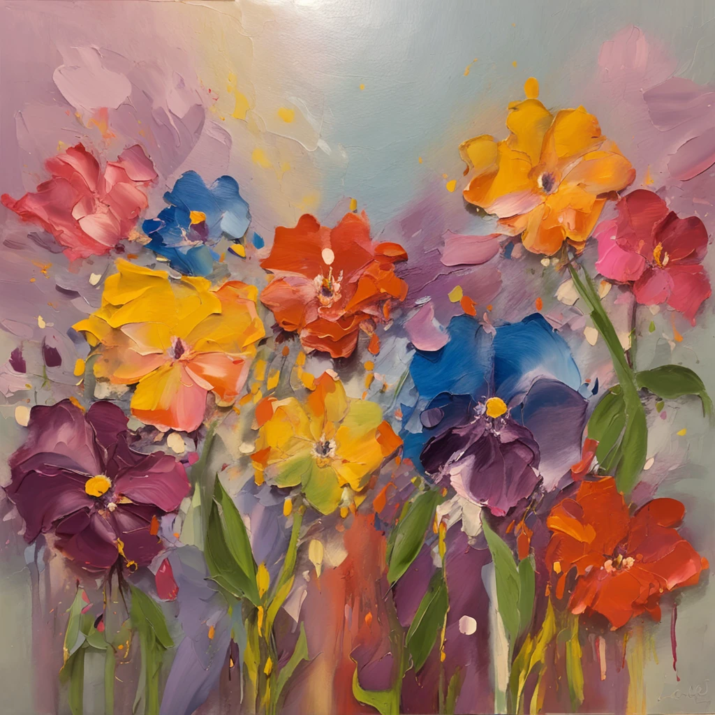 colorful flowers, magical colorful flowers, colorful flowers, colorful flowers, lilac, tulips, colorful flowers and plants, sunlight coming in, lots of details, high quality, 8k
