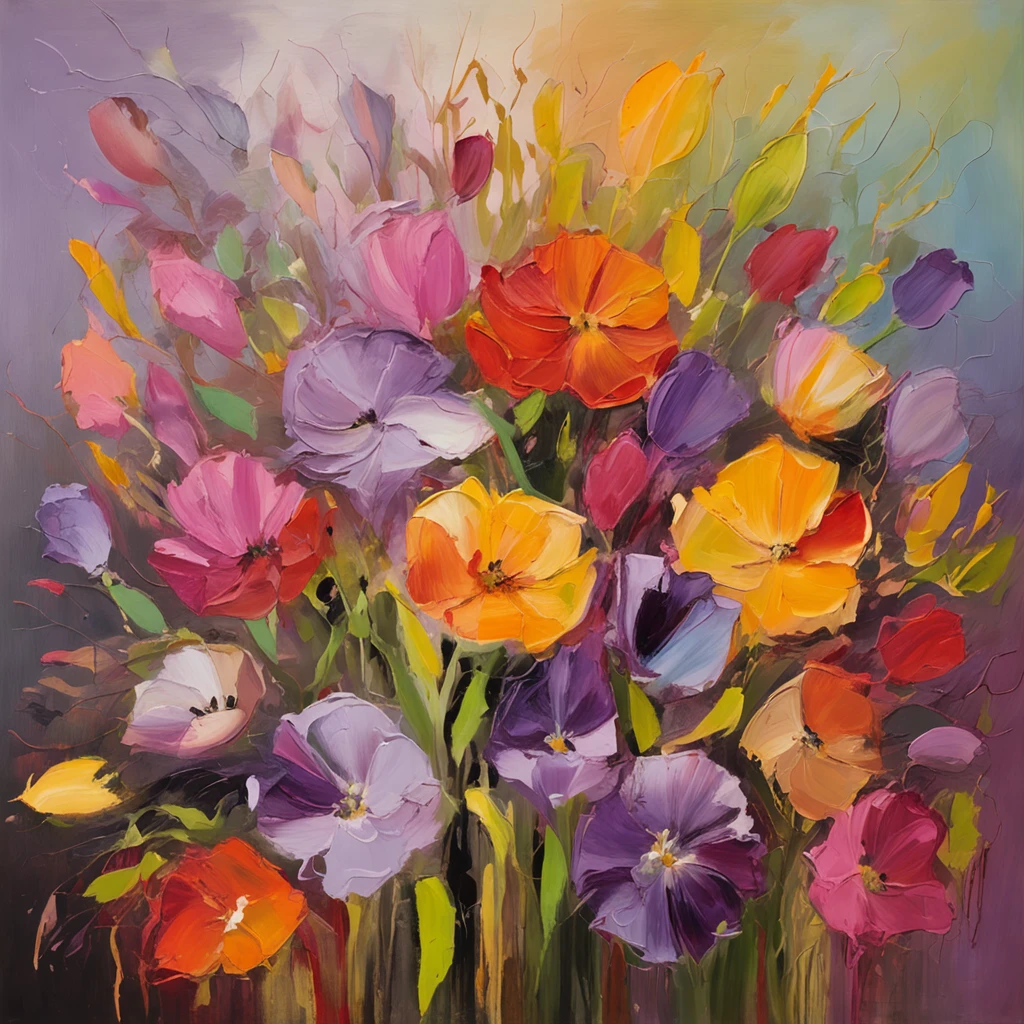 colorful flowers, magical colorful flowers, colorful flowers, colorful flowers, lilac, tulips, colorful flowers and plants, sunlight coming in, lots of details, high quality, 8k