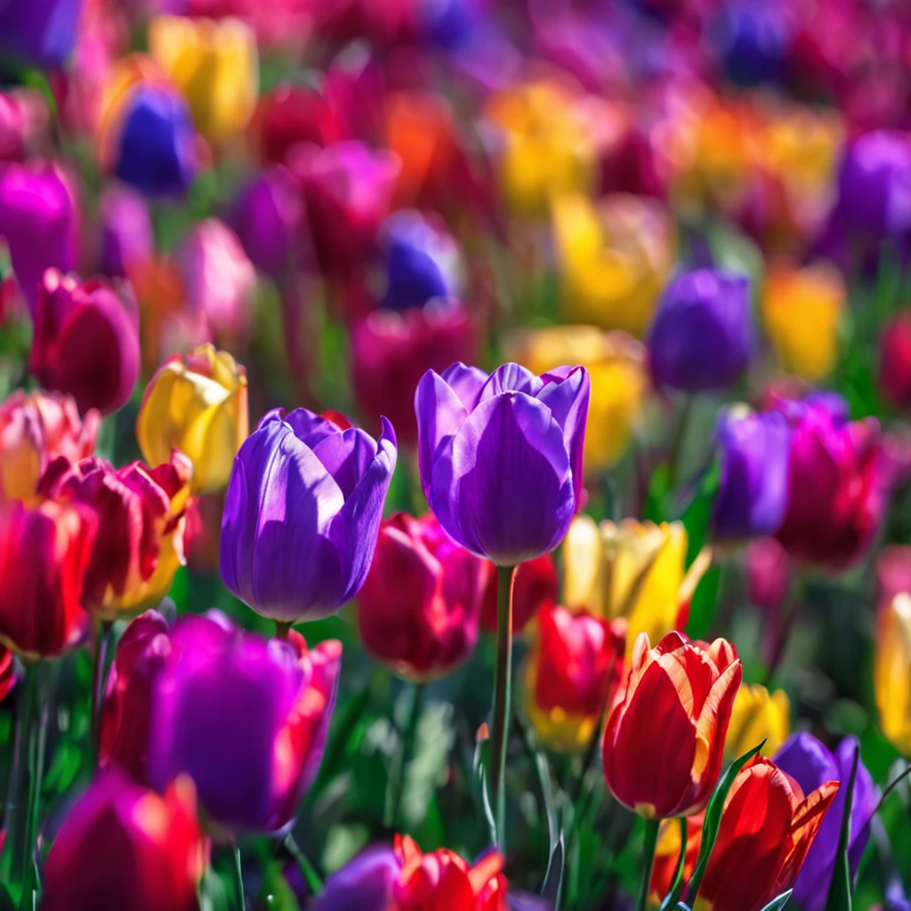 colorful flowers, magical colorful flowers, colorful flowers, colorful flowers, lilac, tulips, colorful flowers and plants, sunlight coming in, lots of details, high quality, 8k