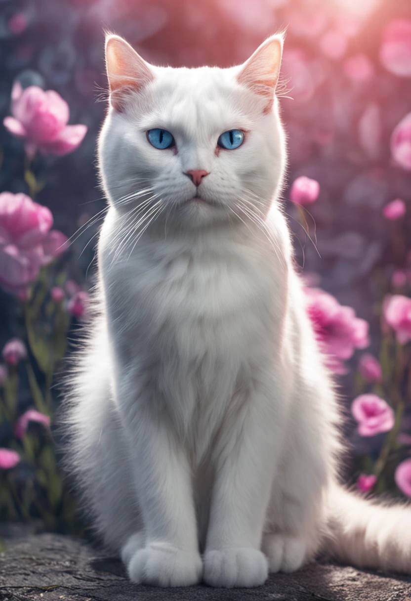White cat,The tail of the hair has a blue color,largeeyes,Round head,Pink ears,adolable,Smart
