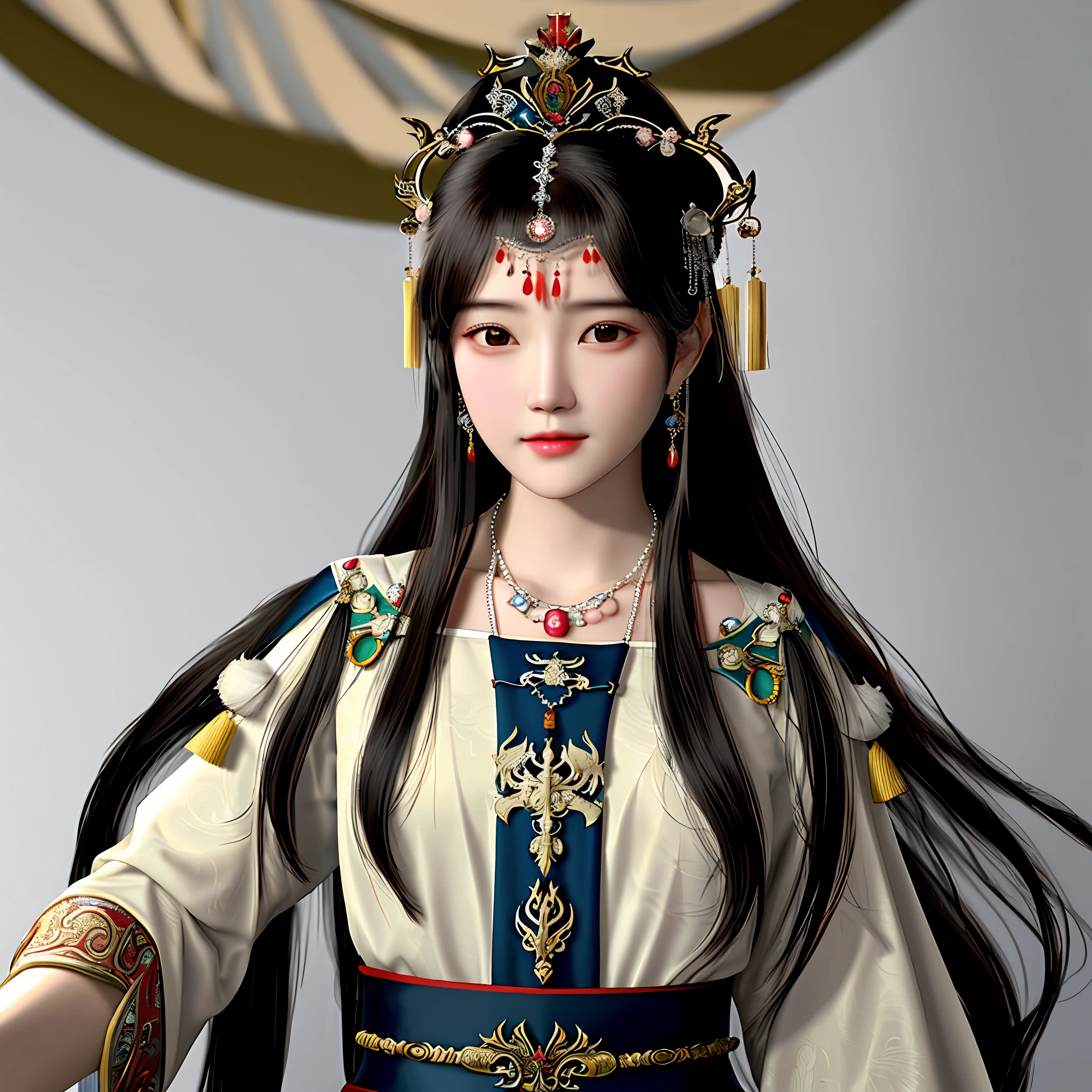 a close up of a woman with a necklace on her neck, ruan jia beautiful!, young wan angel, heise-lian yan fang, queen of the sea mu yanling, yun ling, chinese princess, sha xi, a young woman as genghis khan, xue han, young cute wan asian face, yan, with very thin lips