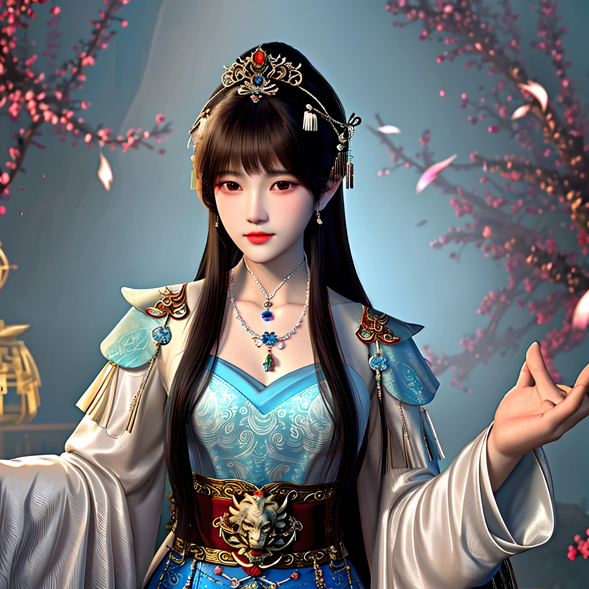 a close up of a woman with a necklace on her neck, ruan jia beautiful!, young wan angel, heise-lian yan fang, queen of the sea mu yanling, yun ling, chinese princess, sha xi, a young woman as genghis khan, xue han, young cute wan asian face, yan, with very thin lips
