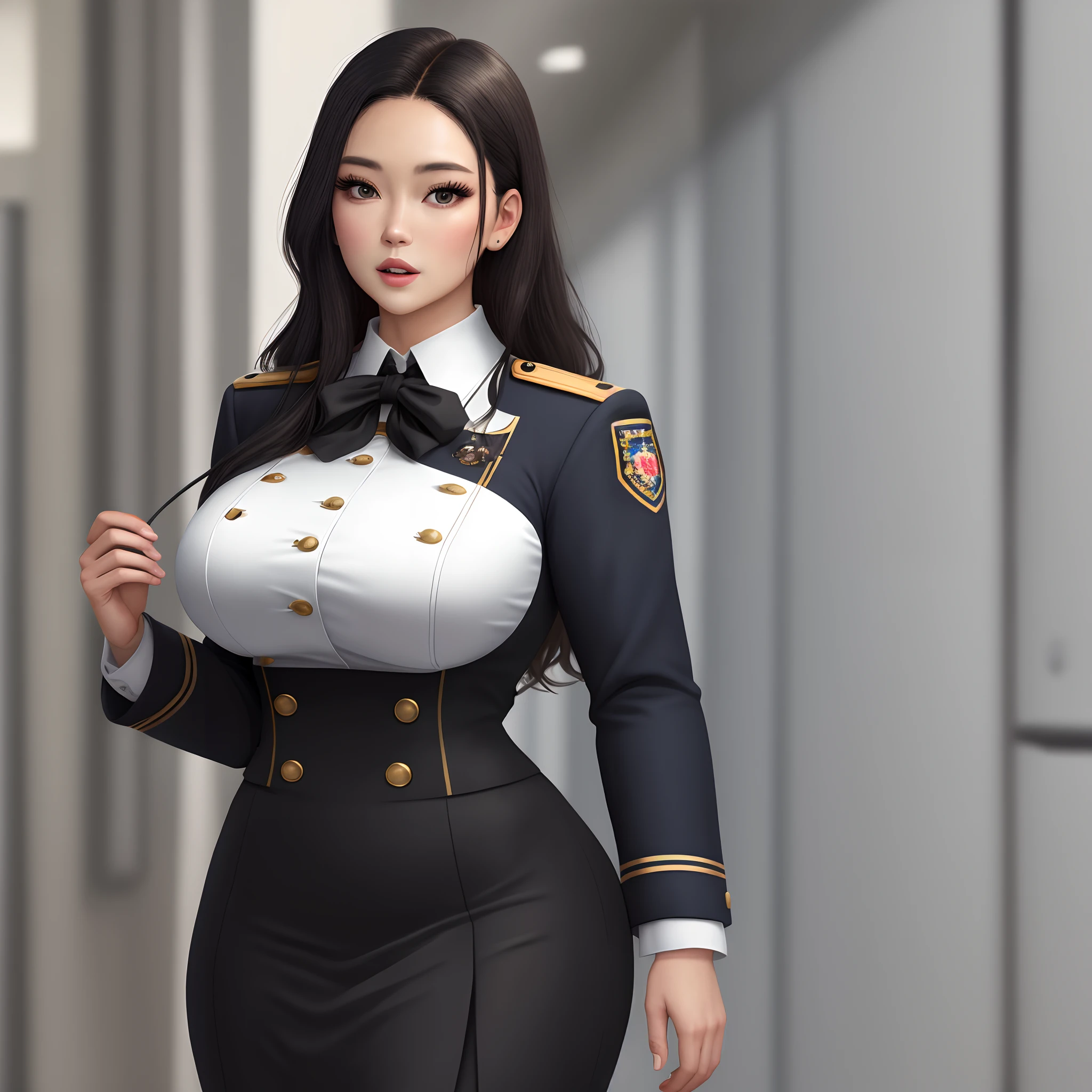 Lori big breasted uniform black silk