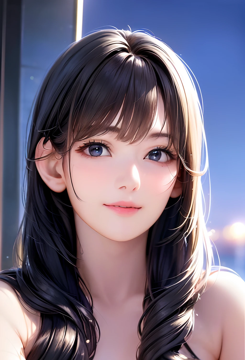(photorealistic:1.4), (masterpiece, side dim light, finely detailed beautiful eyes: 1.2), masterpiece*portrait, realistic, 3d face, Stelle \(honkai star rail\), 1girl, white oversize T-shirt, bare shoulder, universe, rail, bangs, blush, shy, lustful eyes, medium long hair, looking at viewer, gasp, medium breasts