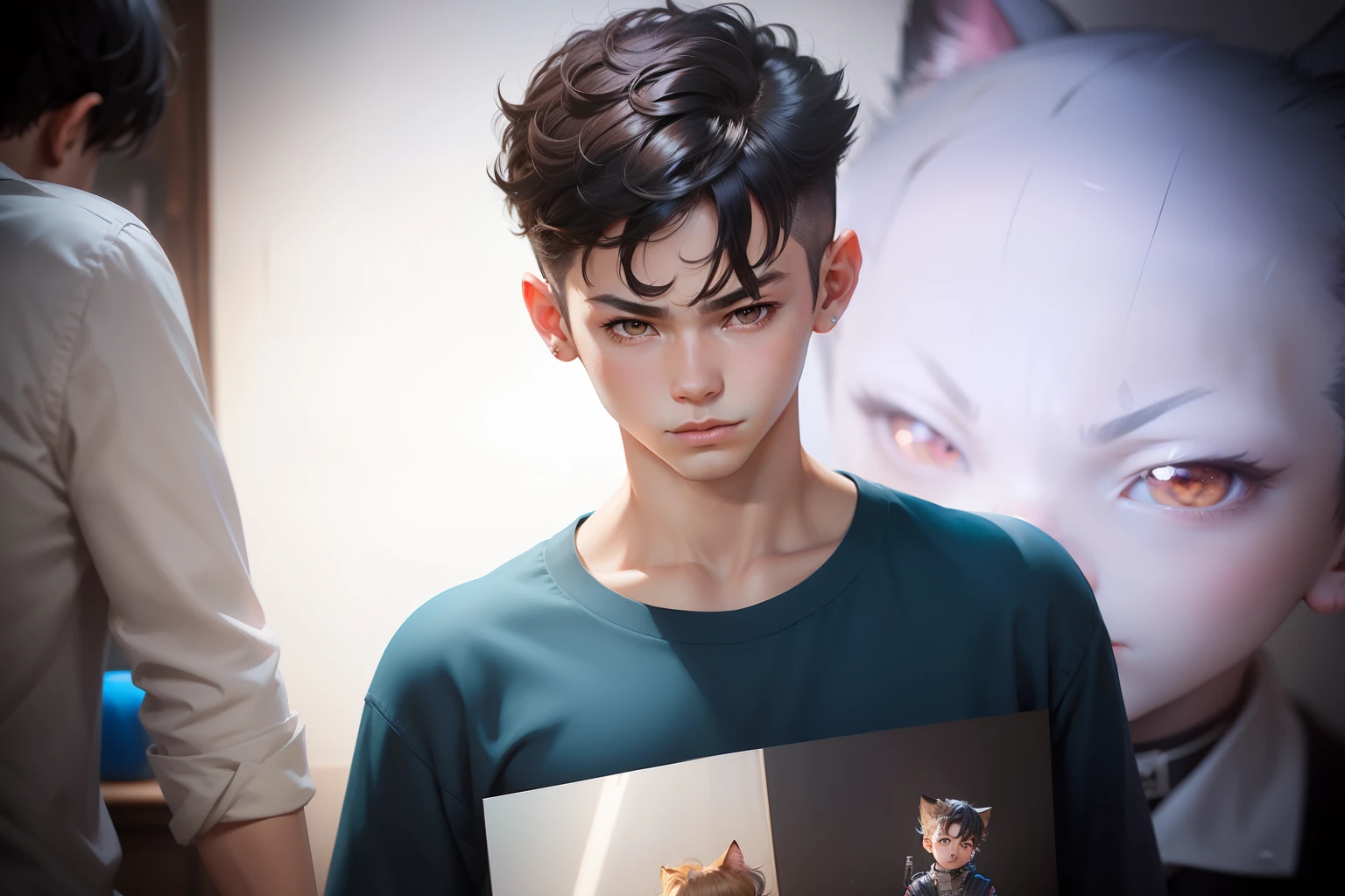Hairstyles of boy of different colors with cat ears, Art that is not Gwaits style, Los Forehead Style, No Los Tran Style, Europ Ross, Children's Art at Art Station, character portrait art, style of wlop, Ross Draw Portrait, Rossdraw 1. 0, ross tran