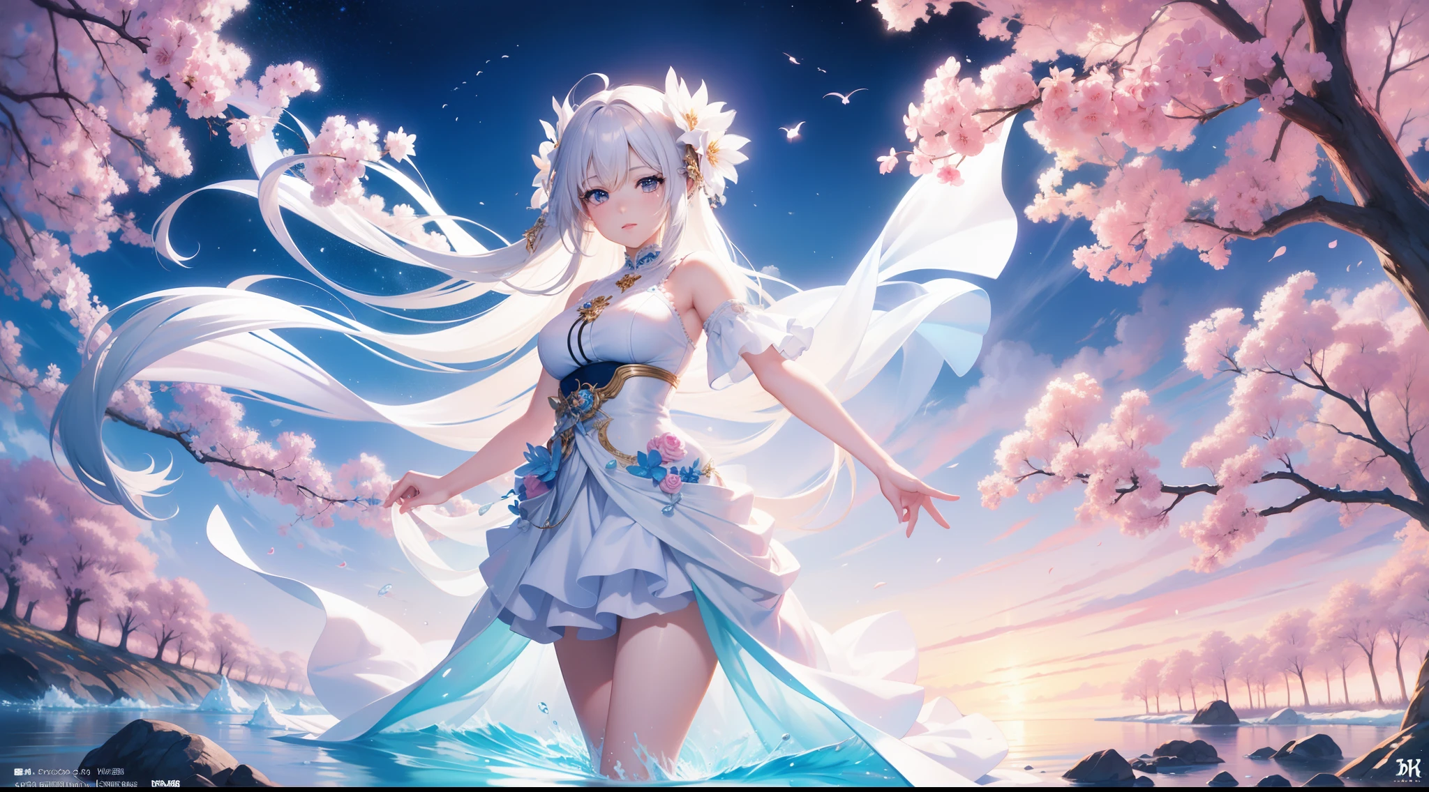 animemanga girl,There are fish in the hair,white dresses, A beautiful artwork illustration, Anime art wallpaper 4 K, Anime art wallpaper 4k, Anime art wallpaper 8 K, Anime fantasy illustration, Exquisite digital illustration, Beautiful digital artwork, Beautiful anime artwork, Anime fantasy artwork, Japanese art style, Detailed digital anime art, Fantasy art style, stunning digital illustration