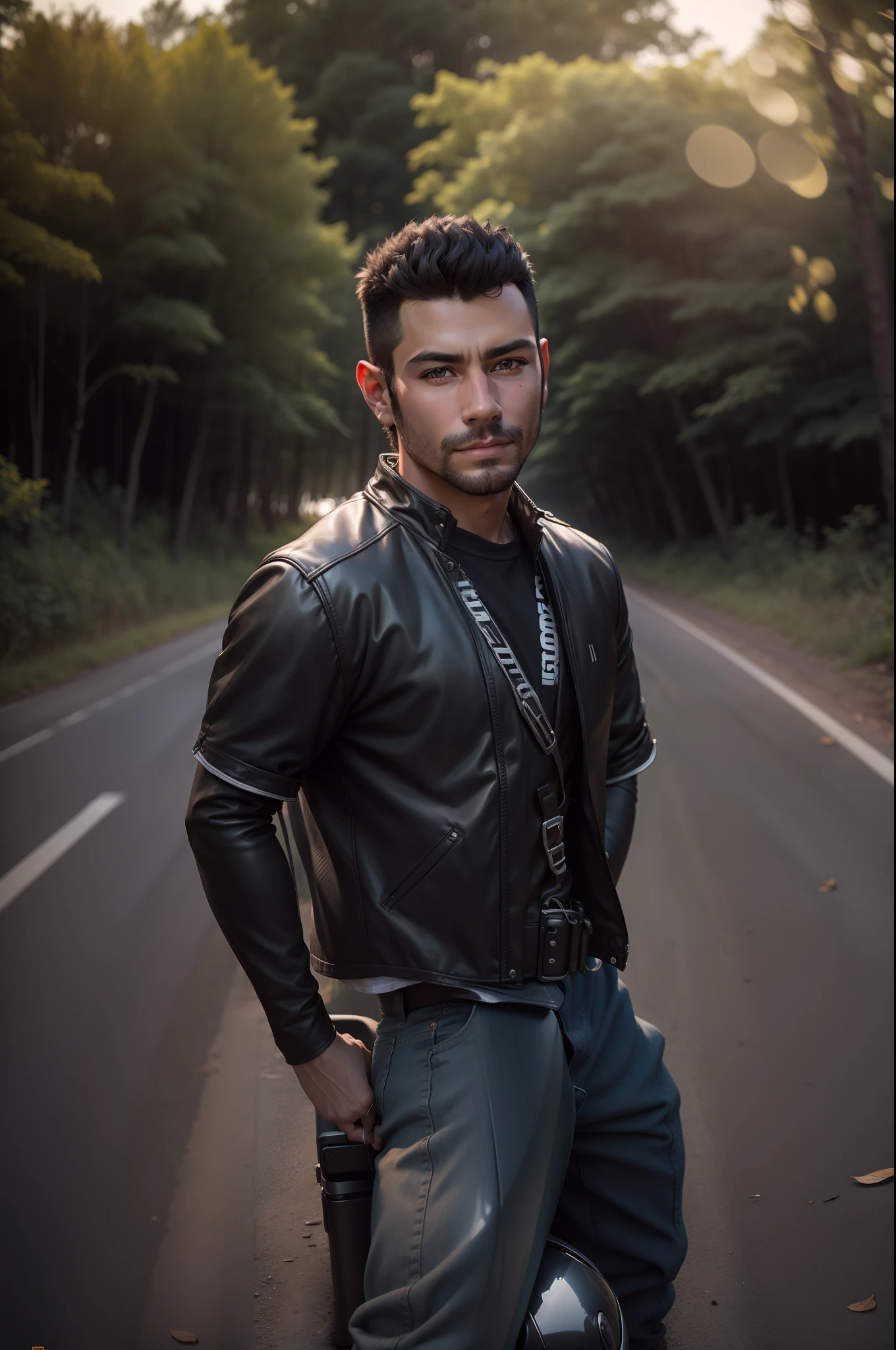 arafed man sitting on a motorcycle on a road in the woods, without helmet, student, mid shot portrait, potrait, photo taken with nikon d 7 5 0, photo taken with nikon d750, portait image, shot on nikon z9, casual photography, on a road, shot on nikon d 3 2 0 0, portrait shot 8 k