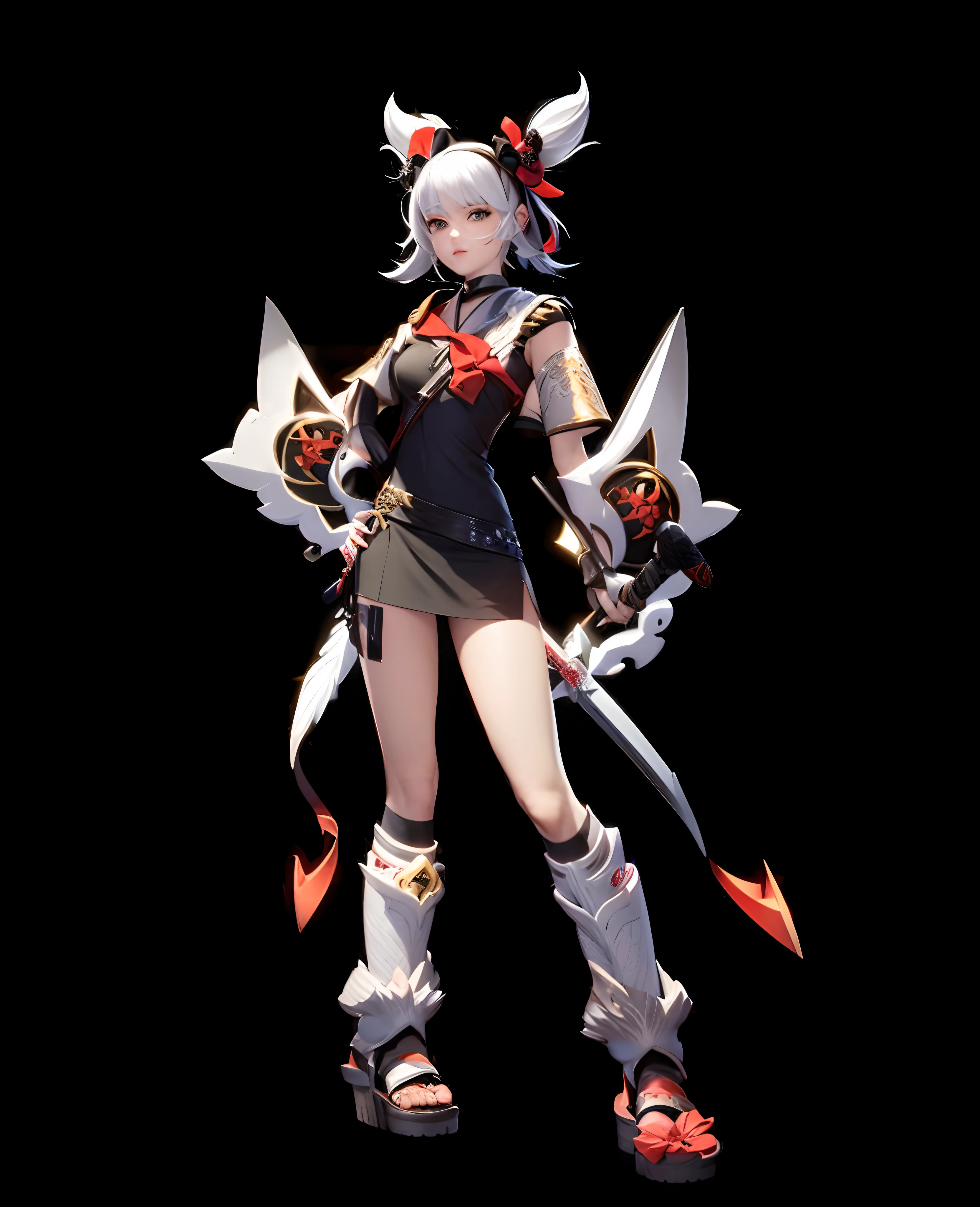 a woman in a short dress holding a sword and a sword, onmyoji, onmyoji detailed art, ryuko matoi, katana zero video game character, mika kurai demon, negao, ayaka genshin impact, onmyoji portrait, ayaka game genshin impact, official character art, holy cyborg necromancer girl
