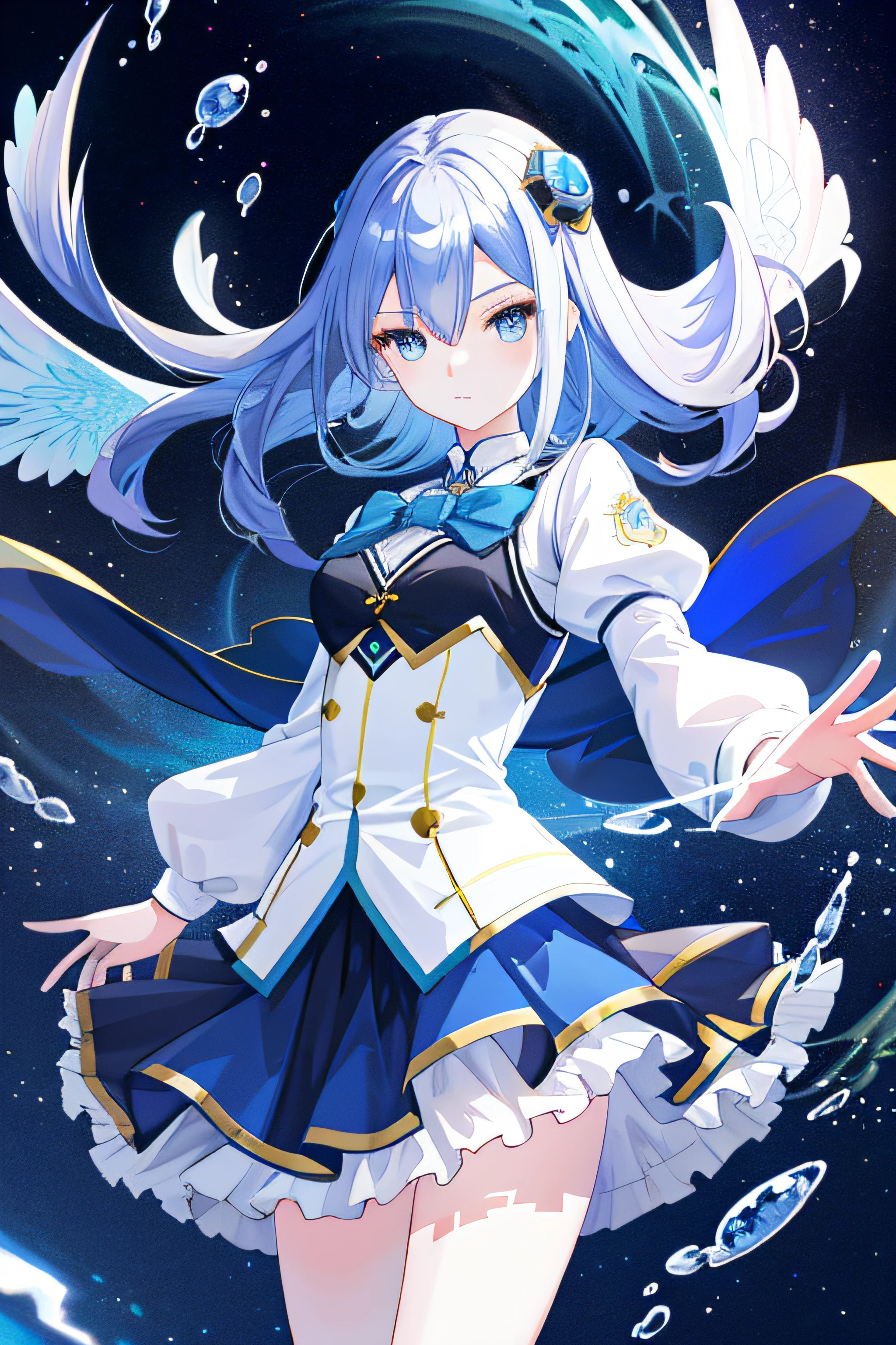 s girl,whaite hair,Blue eyes,The skirt flutters,Floating bubbles,baiyun,drak,tmasterpiece,high high quality,Super high resolution CG wallpaper,Beautiful illustrations,detailed meticulous