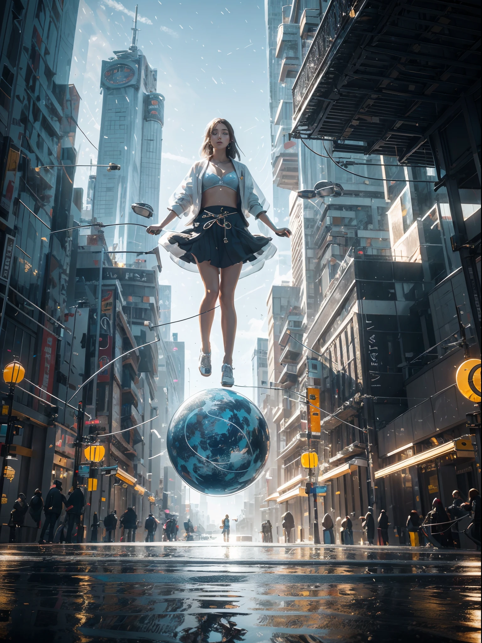 ((La mejor calidad)), ((obra maestra)), (muy detallado:1.3), Beautiful 25-year-old girl levitating on water, ella esta ubicada en el centro, levitating over the water of a lake with mountains in the background,spheres with fractal designs around, cyberpunk, Fractal design in the background, FUTURISTA, golden ratio, 3D tessellation of metal structures, neuronal graph, neuronas, Color, amor, passion, oil on canvas, pinceladas gruesas, Stunningly Detailed, 8k, obra maestra, Artstation, surrealista, obra maestra, realista, realismo, fotorrealismo, alto contraste, photorealistic digital art trending on artstation 8k hd high definition detailed realistic, detallado, textura de la piel, hiper detallado, textura realista de la piel, armadura, mejor calidad, ultra-high-resolution, , high resolusion, detallado, foto sin procesar, nikon d850 film stock photograph 4 kodak portra 400 camera f1.6 Lens rich colors hyper realistic texture dramatic lighting UnrealEngine trend in Artstation Cinestill 800,