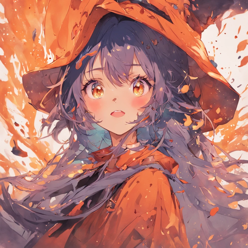 A charming girl as a Halloween witch's autumn icon pack, random facial expression, Random coloring, Cartoon style, 2D, planar vector, Character design, T-shirt design, Colorful splashes, vectorial art, Fantasy art, Watercolor effect,Digital painting, white bg, 8K