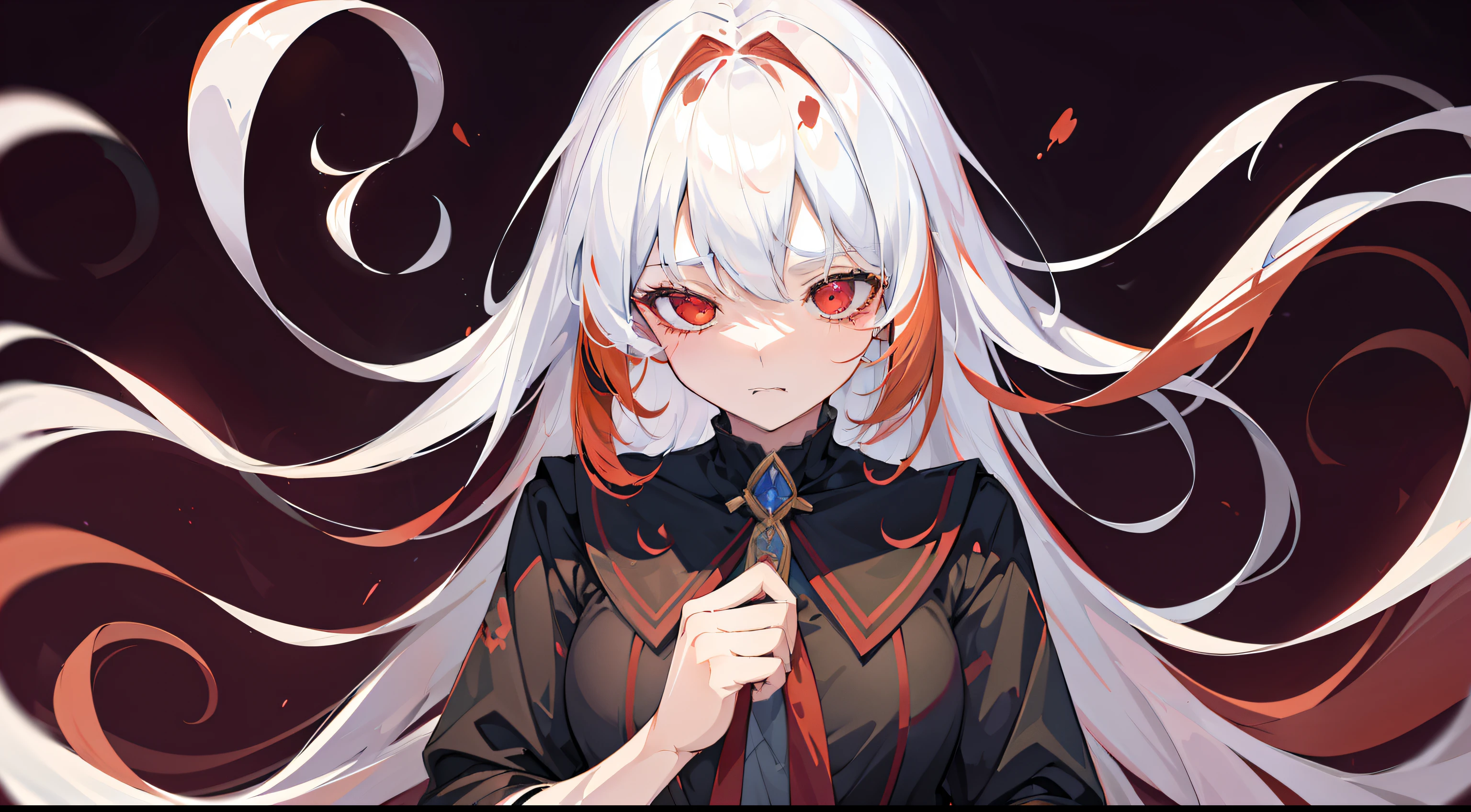 1girl anime, red eyes, long hair, white hair, beat, normal body, perfect, shy smile