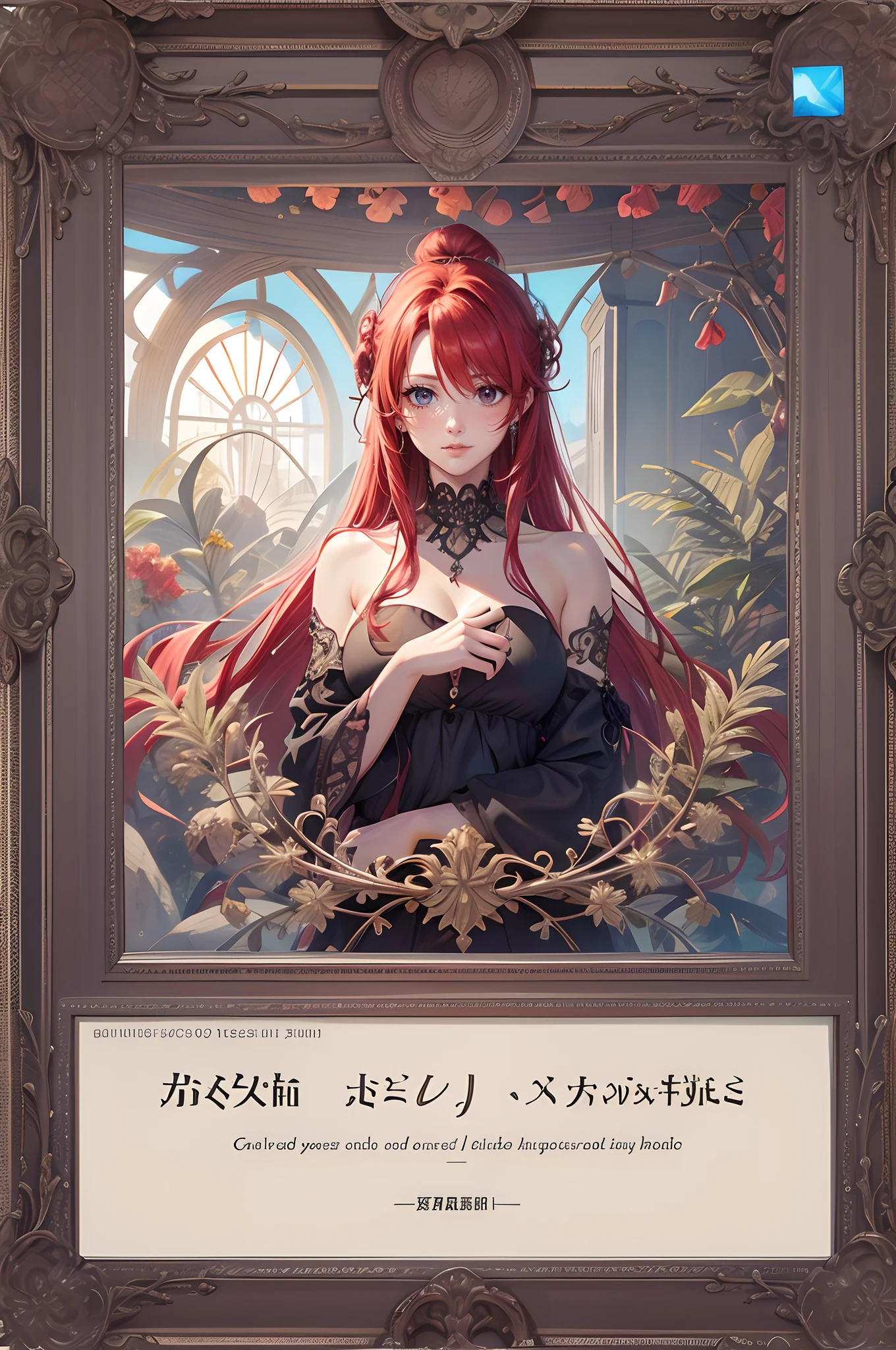 Drawn as a raw graphic,Red-haired mature female,hair-bun,The crystal frame is broken