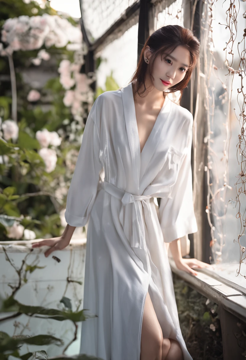 A smile、Royal Sister, gentle、bath robe、sandals、profesional lighting、Night Pool、(top-quality)、(Masterpiece)、20yr old、D-cups、ellegance、Korean female1One guy、(Best quality)、(8K)、Whitening skin、Very delicate and delicate skin texture、Snow-whiteskin、Delicate long hair、Cute