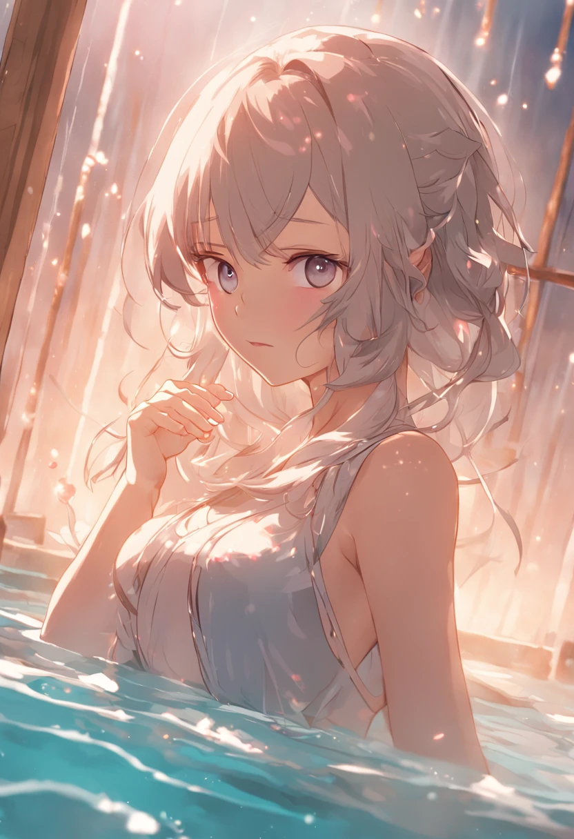 A smile、Royal Sister, gentle、bath robe、sandals、profesional lighting、Night Pool、(top-quality)、(Masterpiece)、20yr old、D-cups、ellegance、Korean female1One guy、(Best quality)、(8K)、Whitening skin、Very delicate and delicate skin texture、Snow-whiteskin、Delicate long hair、Cute