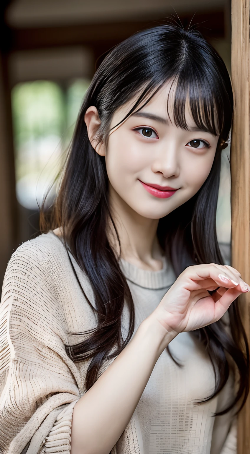 Arafed asian woman with long black hair and a sweater - SeaArt AI