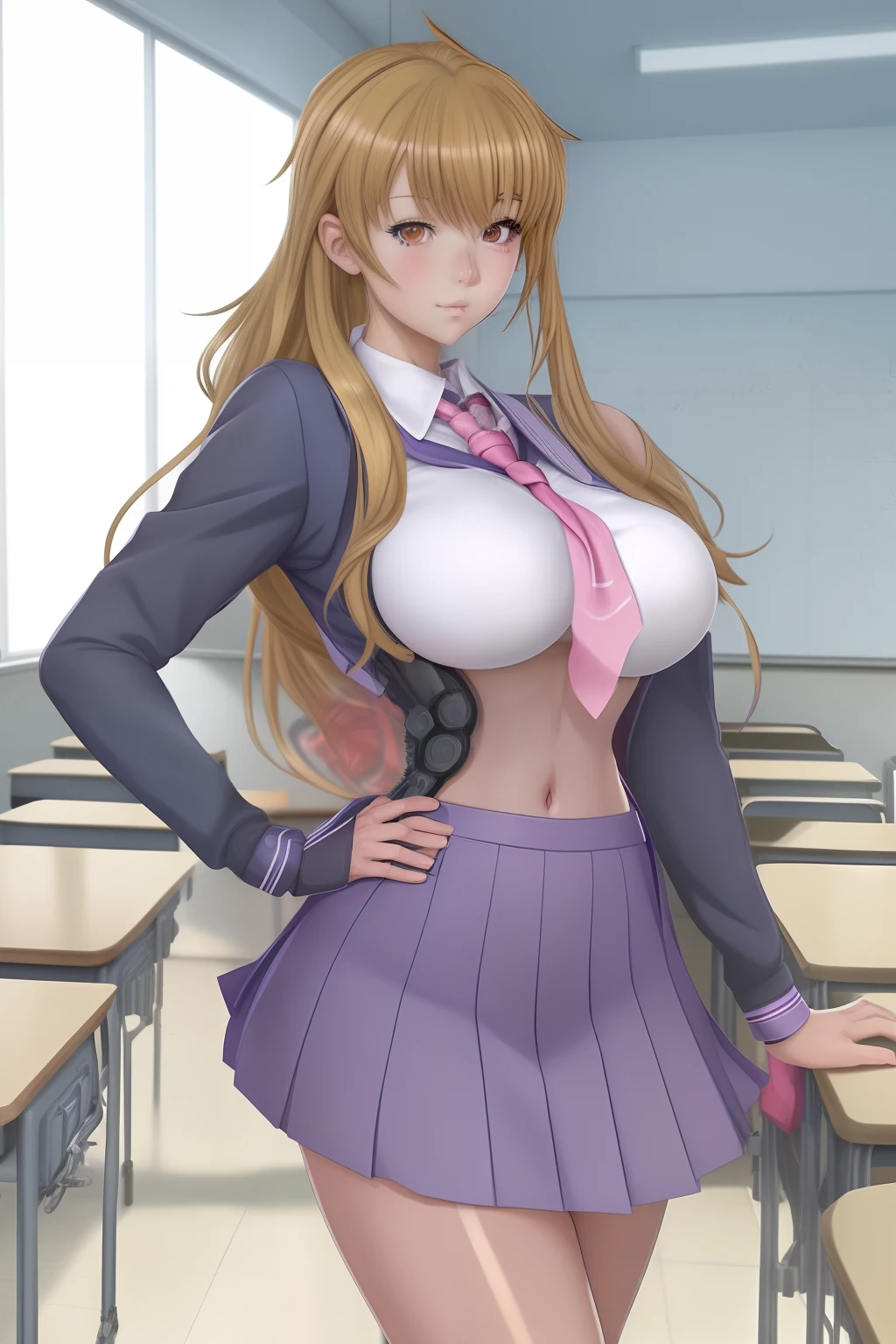 anime girl in a school uniform posing in a classroom, a hyperrealistic schoolgirl, a hyperrealistic schoolgirl, Realistic Schoolgirl, cyber school girl, oppai, Ecchi, Ecchi anime style, High School Background, biomechanical oppai, School Girl, Ecchi style, High school dxd, Seductive Anime Girl, anime cover, oppai proportions