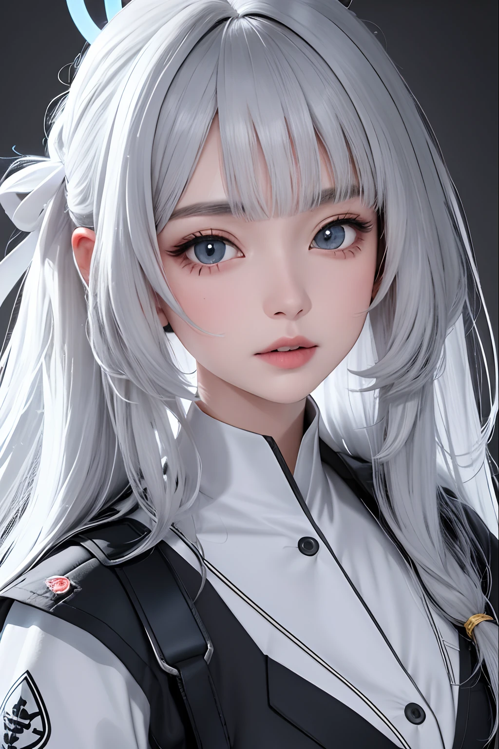 Best, Masterpiece, High Resolution, Best Quality, Ultra HD, Super Detail, 8k, Beautiful Girl, White Hair, ((heterochromic eyes, glowing eyes)), white Skin, (Small), (Slim Body), ((Leather Clothes)), Stud Earrings, (Neck Rings), leather gloves, nsfw