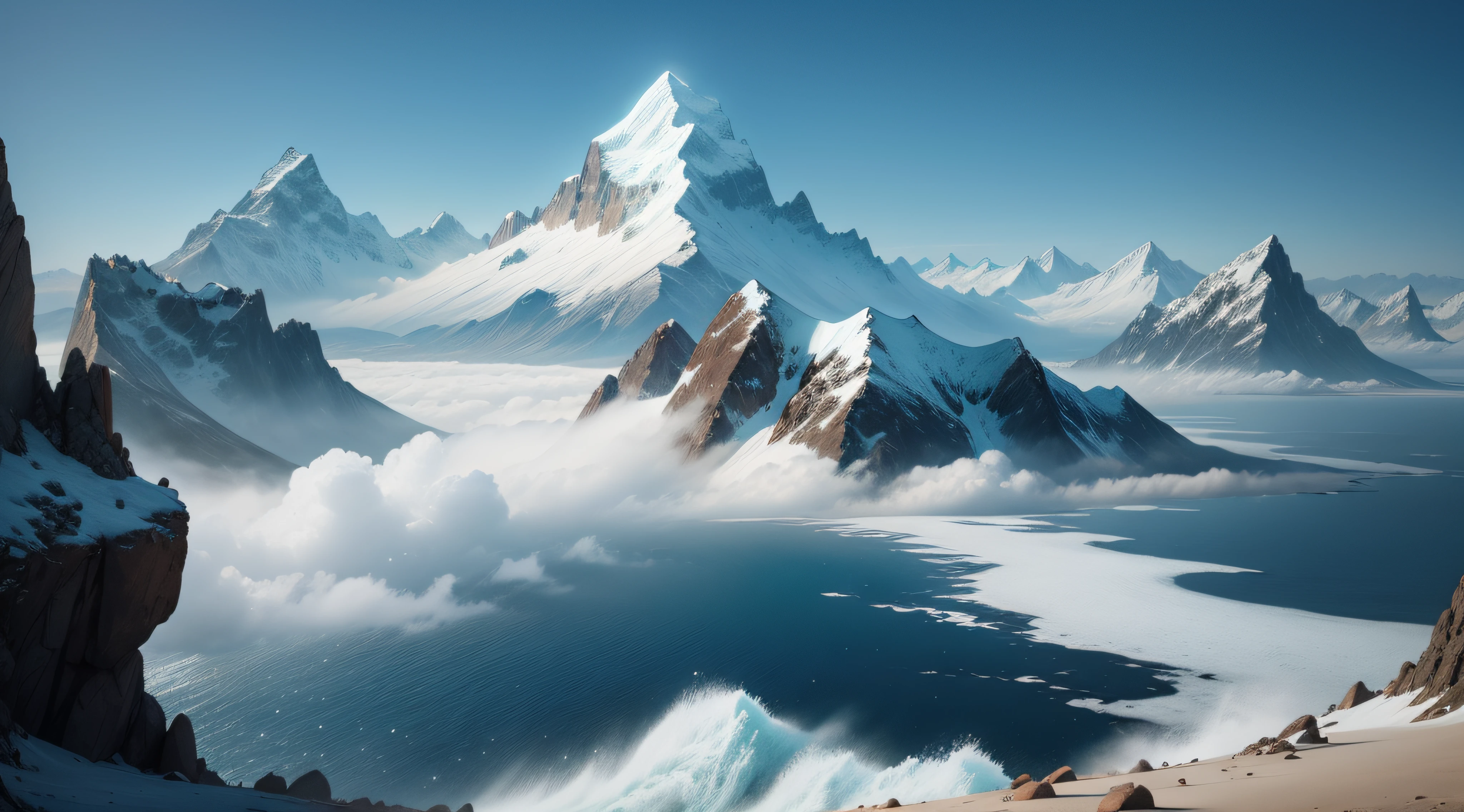 There is a very high mountain,On both sides is the ocean