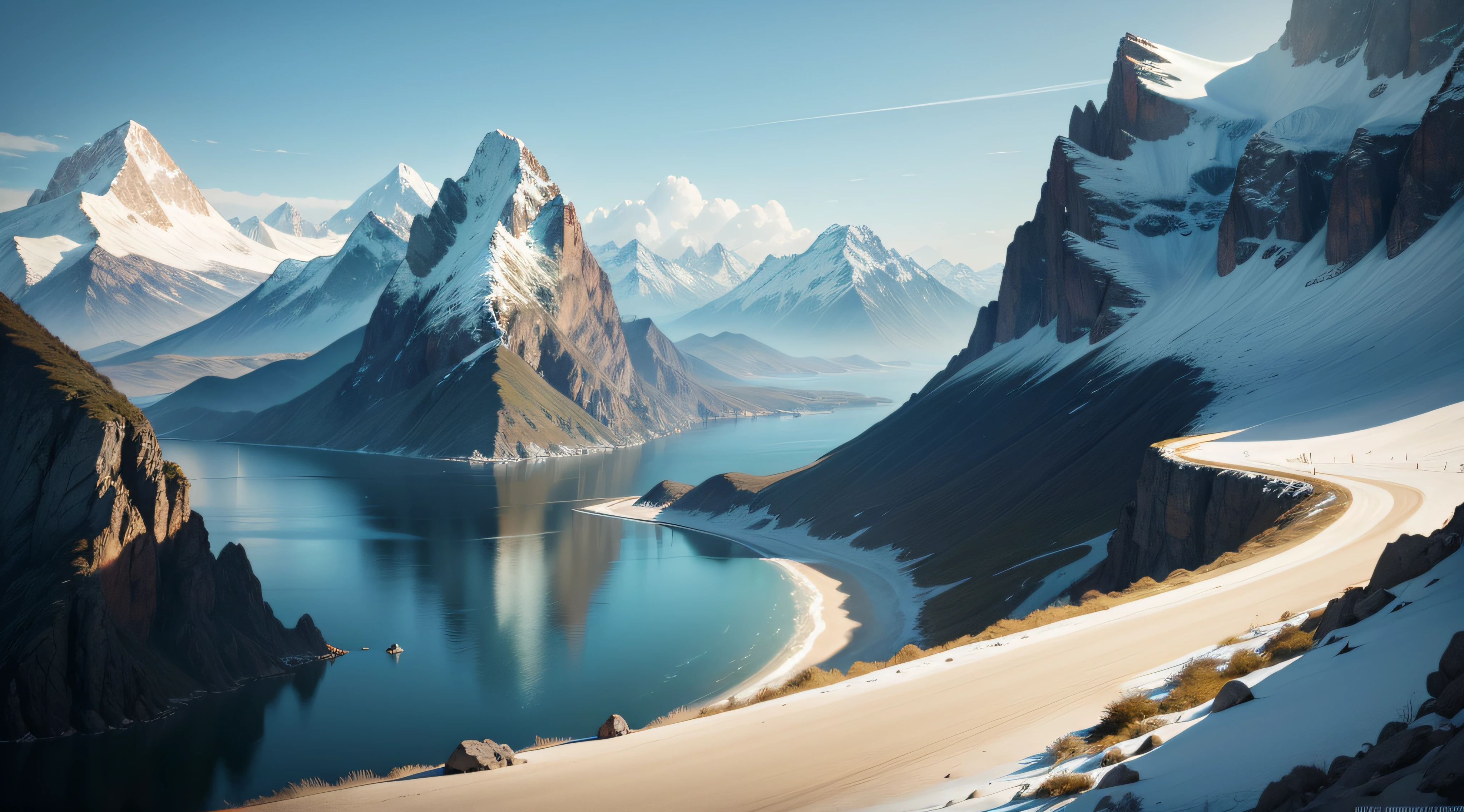 There is a very high mountain，On both sides is the ocean