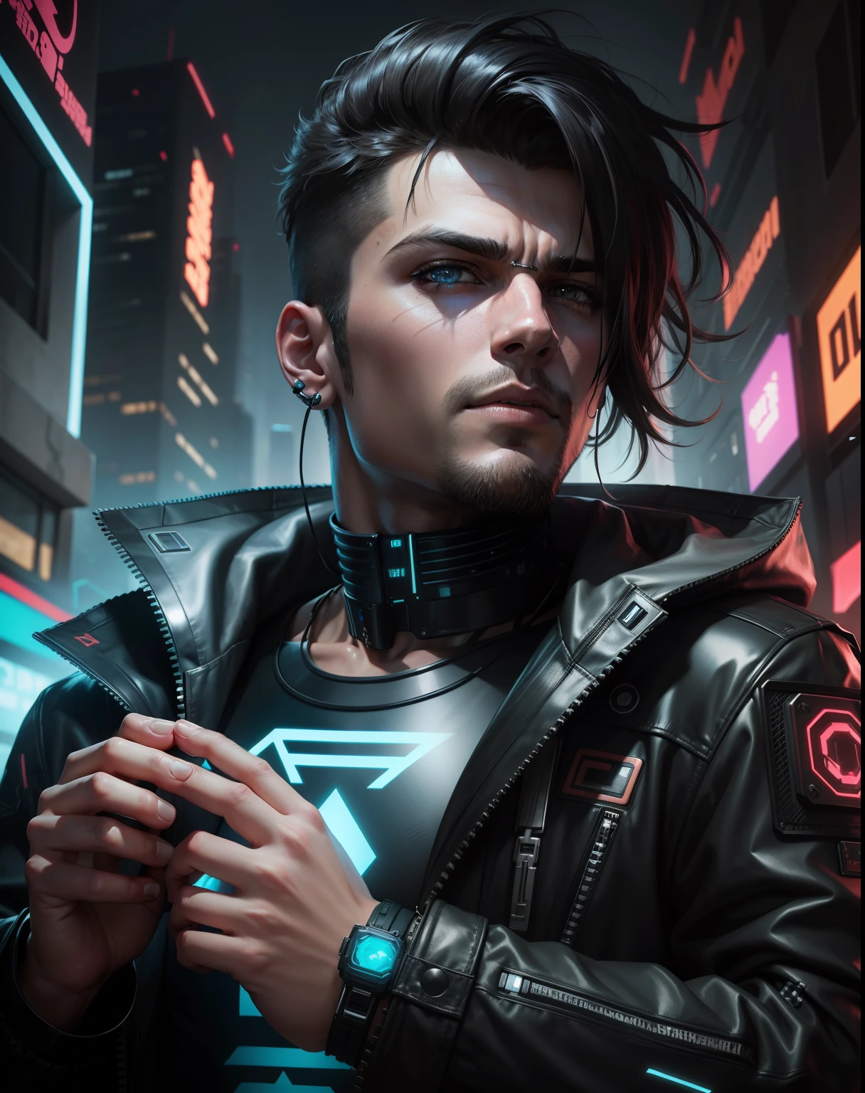 Change background cyberpunk handsome boy , realistic face , 8k , ultra realistic