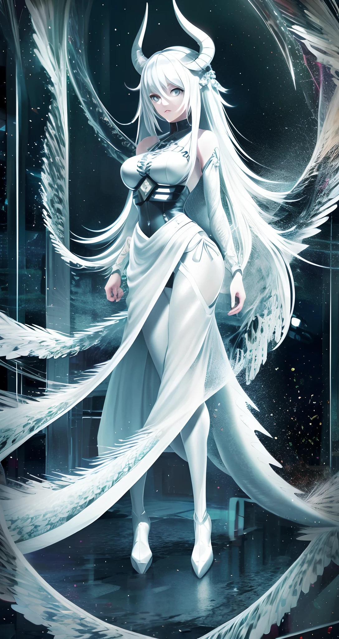 (Huang Li, high resolution, Super detailed, Unique),1 girl, Pure white background, Full body standing, elder sister, period, Elegant and sophisticated, On Chinese mini-dress, sleeveless, fair, Attractive, beautiful legs, high heels, (Nude:0.9)