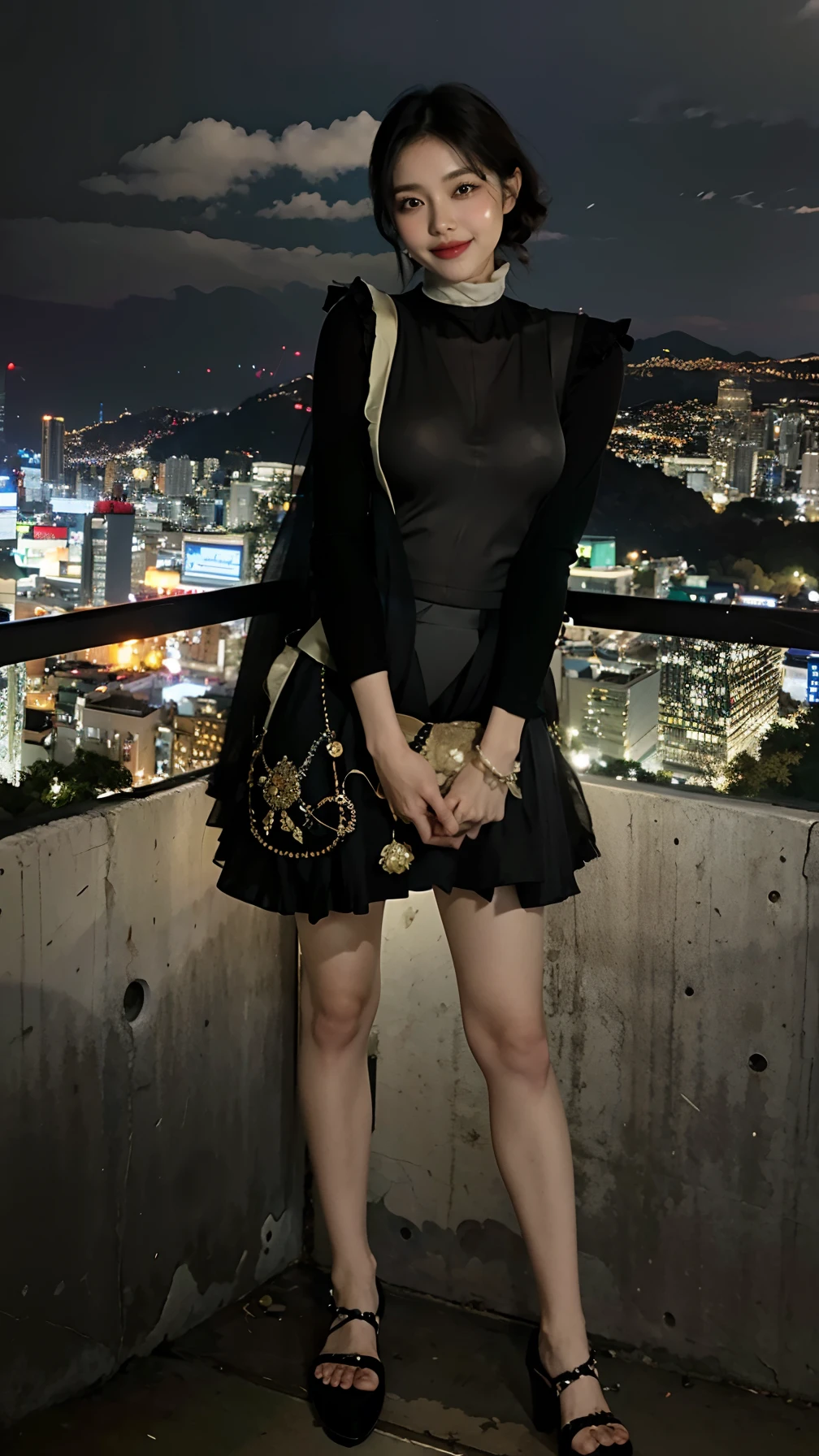 (((Medium hair))), best qualtiy, 8K, hdr, A high resolution, absurderes:1.2, blur backgroun, Background bokeh:1.2, photography of, (RAW photo:1.2), (真实感:1.4), (Masterpiece:1.3), (complexdetails:1.2), 1girll, 独奏, japanaese girl, delicated, Beautiful detailed, (Delicate double eyelids), (Detailed facial features), Bigboobs, (((Large breasts))), Skin Firm, (Looking_at_peeping at the viewer), From_Front, （being thin），（best qualtiy：1.4），（超A high resolution：1.2），cinematic lighitnglamplight，（Extremely detailed illustration），（Gloss on lips，best qualtiy，超A high resolution，depth of fields，Caustics，Extensive illumination，naturalshadow，85mm， f/1.4, iso 200, 1/160s:0.75),1girll, Solo, (((Silk vest))) Smile, ((silk garment,pleatedskirt,‎Classroom))