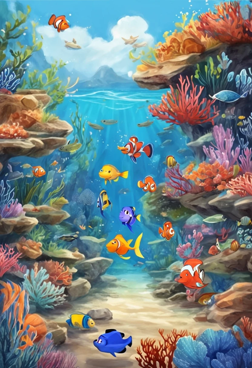 movie picture quality,style of disney animation,Disney animated films,ocean floor,The corals,Colorful,The stocky bearded uncle swims in the sea on a huge koi,short detailed hair,Denim suspenders,The barefoot,depth of fields,high light,Real light,Ray traching,oc rendered,Hyper-realistic,best qualtiy,8K,Works of masters,super-fine,Detailed pubic hair,Correct anatomy,sharp focus on eyes,Bokeh,Facial features are carefully depicted,looking at me
