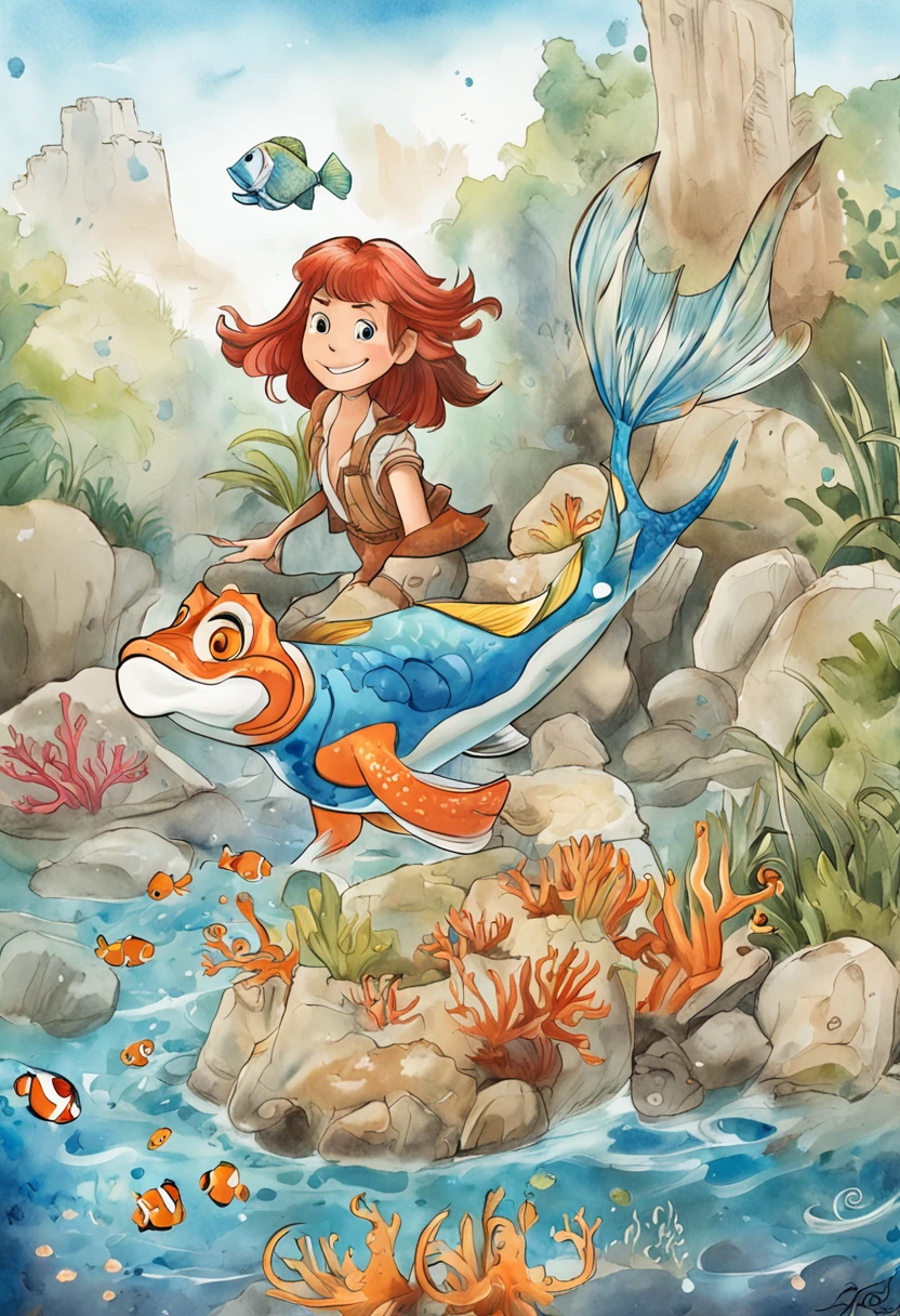 movie picture quality,style of disney animation,Disney animated films,ocean floor,The corals,Colorful,The stocky bearded uncle swims in the sea on a huge koi,short detailed hair,Denim suspenders,The barefoot,depth of fields,high light,Real light,Ray traching,oc rendered,Hyper-realistic,best qualtiy,8K,Works of masters,super-fine,Detailed pubic hair,Correct anatomy,sharp focus on eyes,Bokeh,Facial features are carefully depicted,looking at me