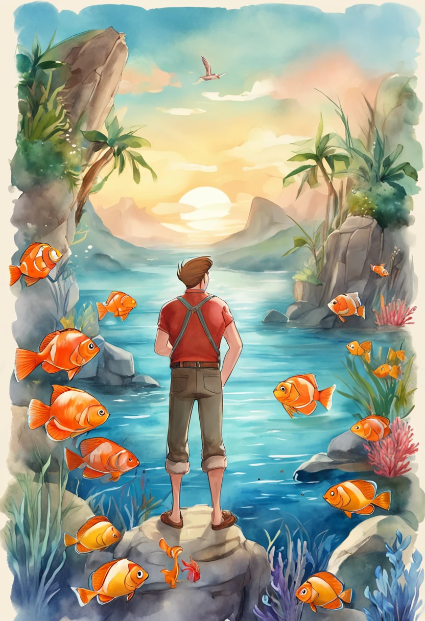 movie picture quality,style of disney animation,Disney animated films,ocean floor,The corals,Colorful,The stocky bearded uncle swims in the sea on a huge koi,short detailed hair,Denim suspenders,The barefoot,depth of fields,high light,Real light,Ray traching,oc rendered,Hyper-realistic,best qualtiy,8K,Works of masters,super-fine,Detailed pubic hair,Correct anatomy,sharp focus on eyes,Bokeh,Facial features are carefully depicted,looking at me