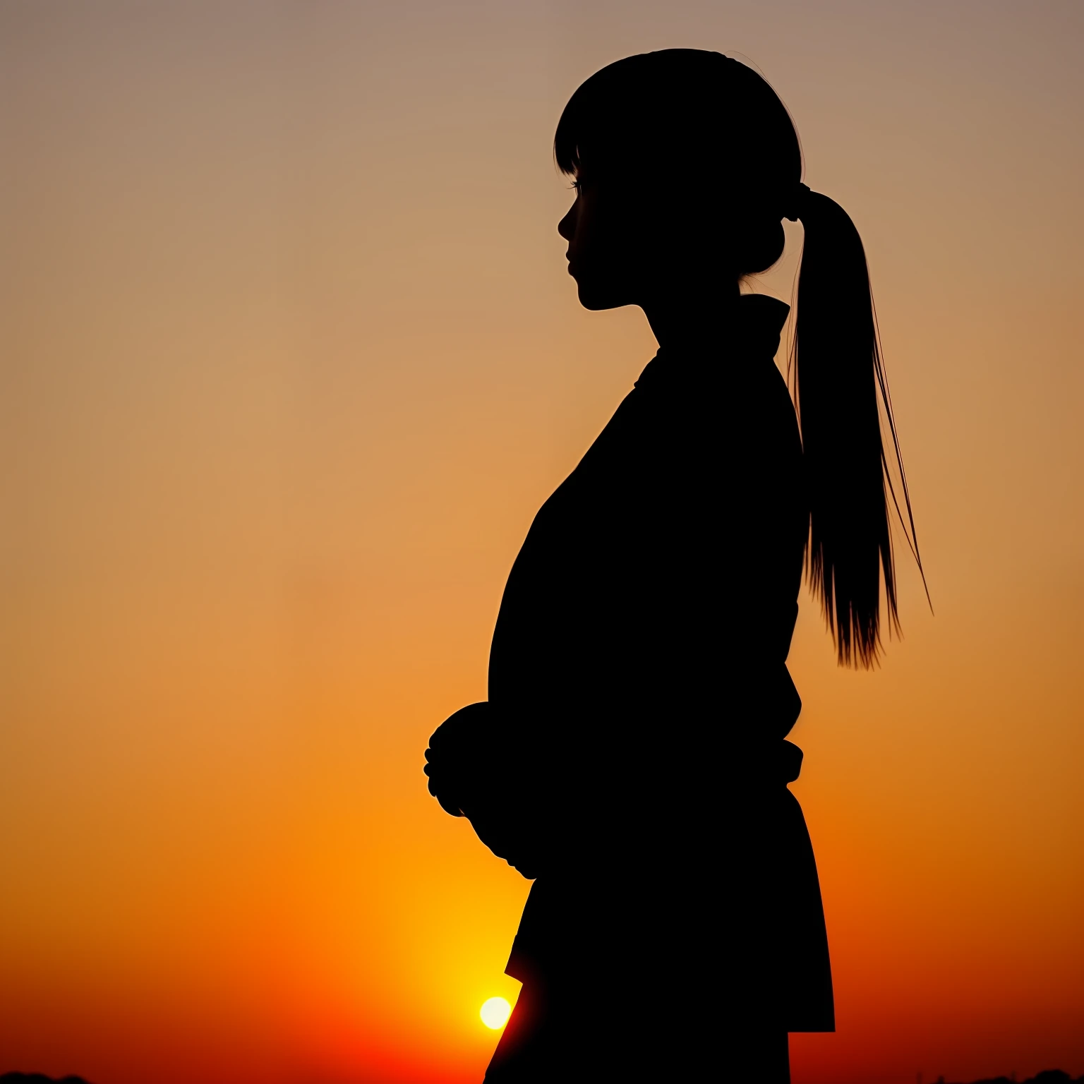 A silhouette of a cool young beautiful Japanese girl