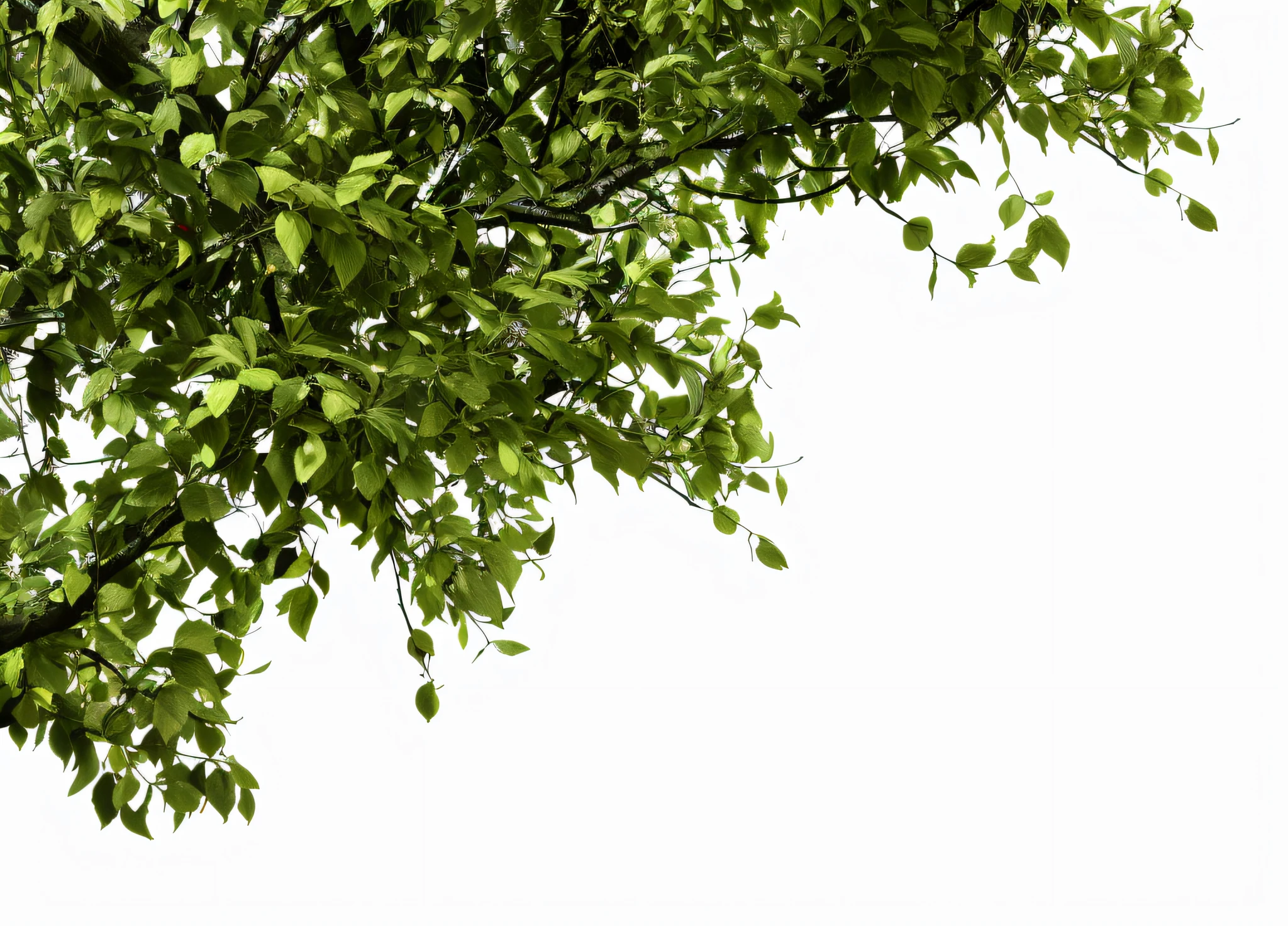 Branches in the sun, branches and foliage, cyberpunk in foliage, Cubist painting of a tree, woody foliage, Foliage, green leaf, Architecture with Ye Tong, highly detailed green leaves, zoomed out to show entire image, highly detailed leaves, leaves in foreground, hyperdetailed twigs and plants, overgrown foliage
