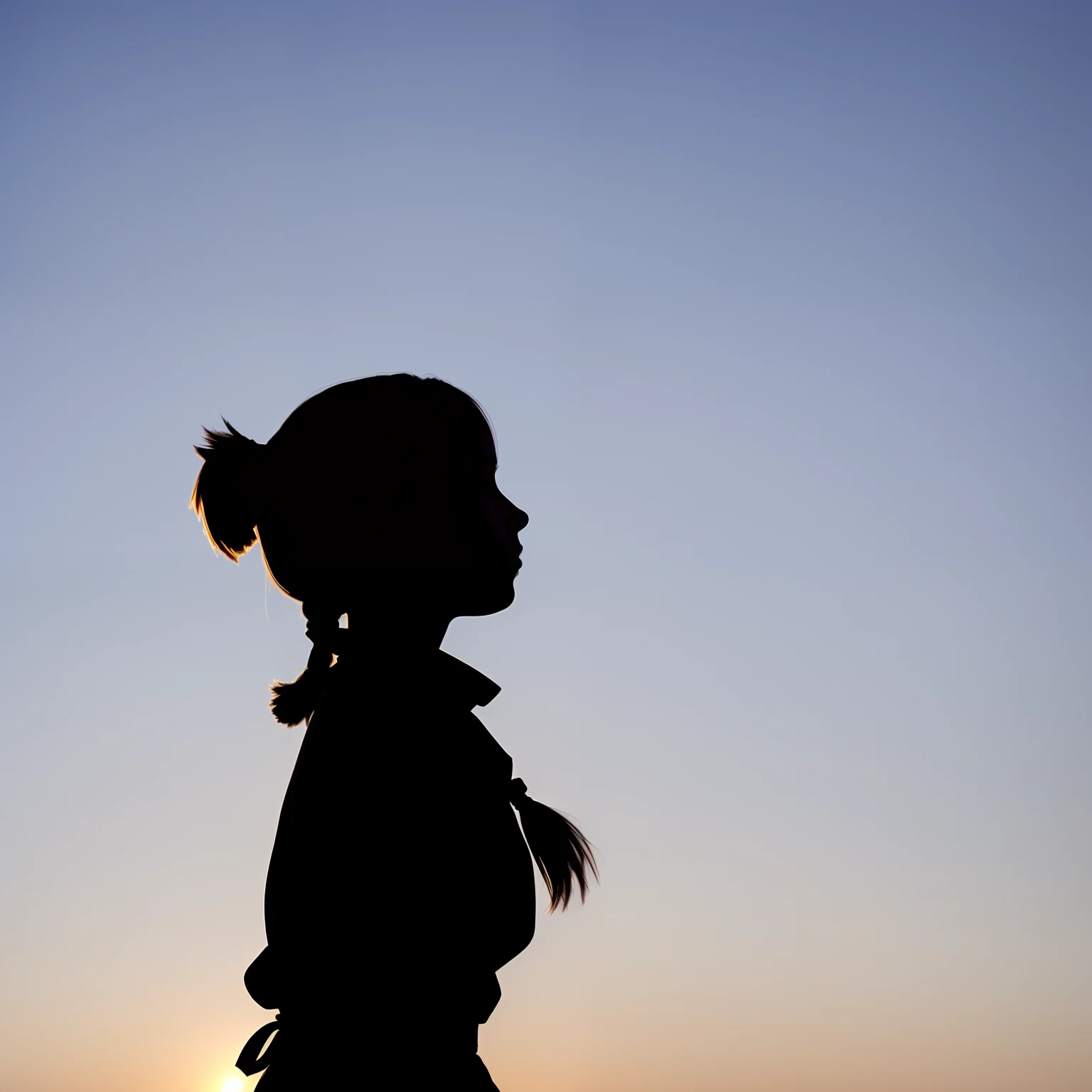 A silhouette of a beautiful girl with pigtail