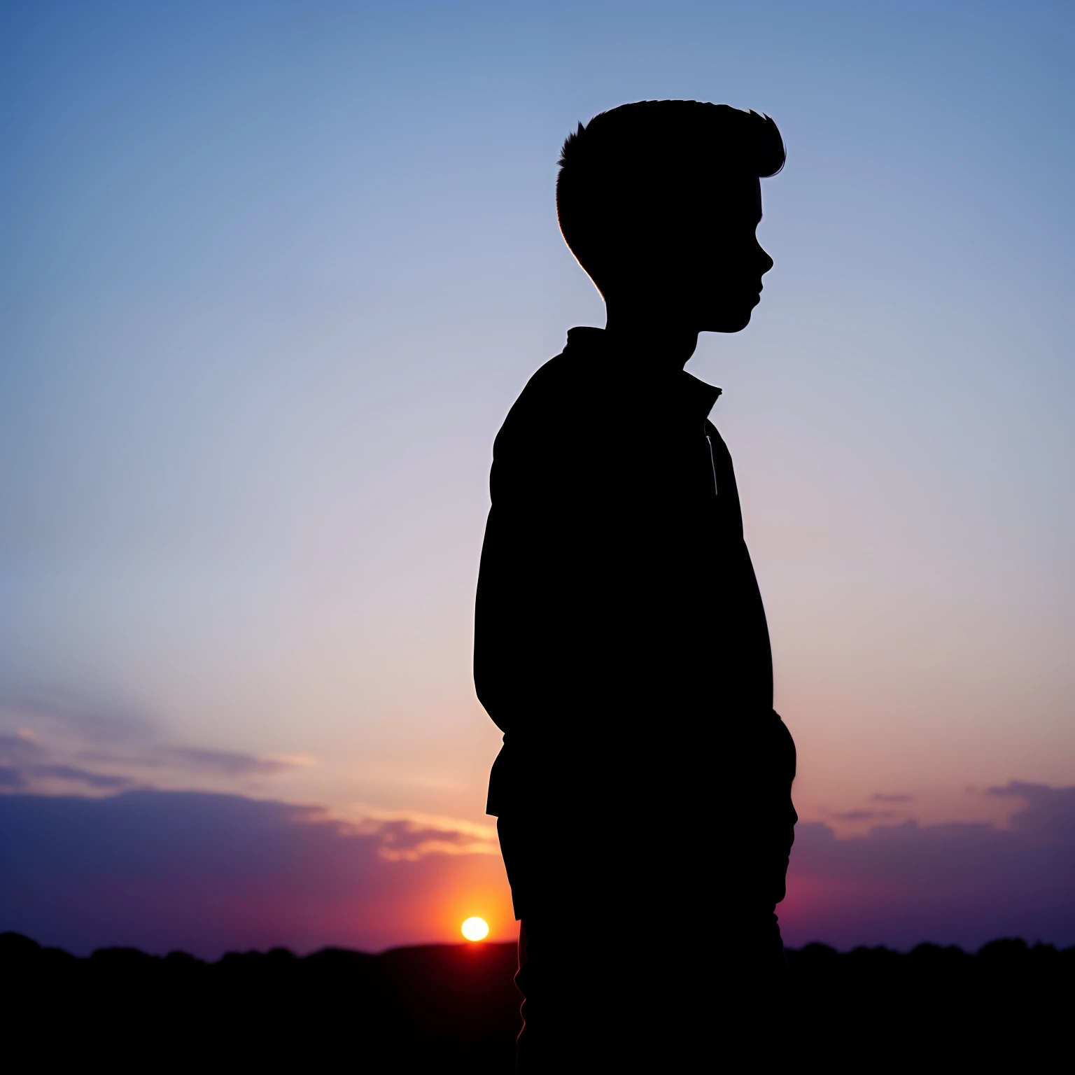 A silhouette of a cool young boy