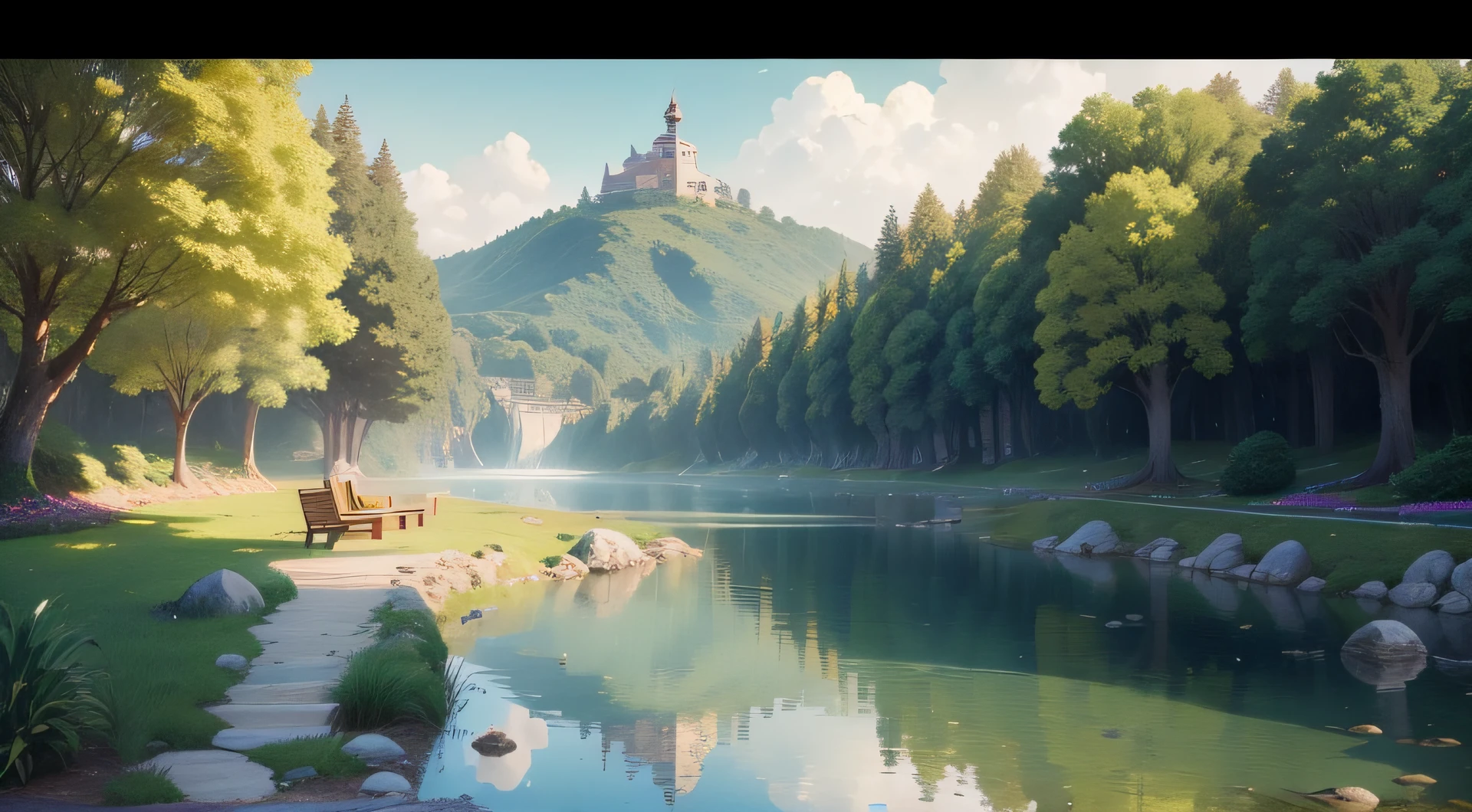 Claro, Here's a prompt you can use to generate an image that meets your criteria:
"Por favor, generate an image that represents the idea of prosperity and abundance in an inspiring setting. A imagem deve conter objetos que simbolizem riqueza, sucesso e bem-estar, but should not include people. Imagine a beautiful scenery, perhaps a lush garden or a serene spot by a river. Inclua elementos como notas de dinheiro espalhadas artisticamente, a leafy tree laden with ripe fruit, A clock marking the time of success, e talvez um conjunto elegante de chaves douradas simbolizando oportunidades. The image should radiate the feeling of abundance and happiness, without the presence of human beings."