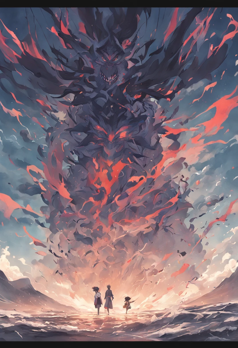 In the picture by the sea,A group of monsters in suits Japanese,Their hair is thinning and bald,The body is deformed by radiation。In the background is a magnificent mountain,And the top of this mountain,It is famous as Mt. Fuji。Despite the sight of a nuclear explosion behind it,These monsters carry pure white flags,They giggled and giggled,As if he didn't care about everything around him。
