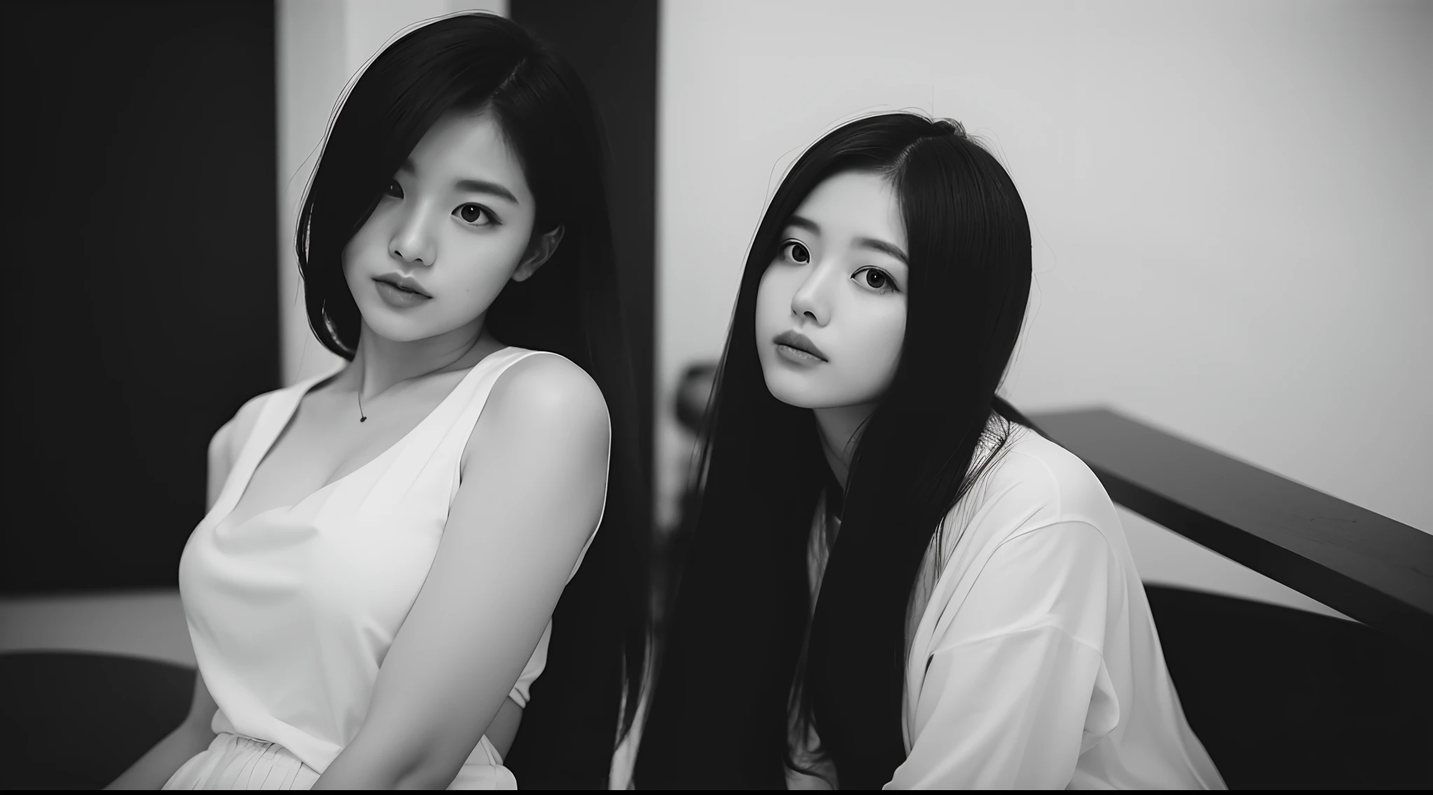 Photo of a Beautiful Korean kpop idol Woman, Summer, Lustful, film grain, Ilford HP5, 80mm