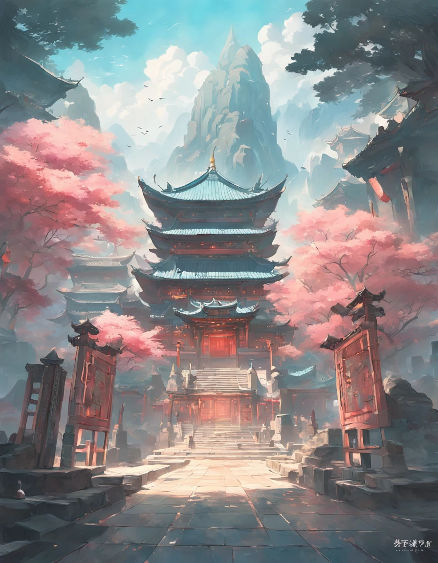 Quaint Han Dynasty style temple，（There was an ancient Chinese monk who sat and meditated（closeup cleavage）），（Meditate），zazen，age-old tree，falling leaf，（Chinese landscape painting style），（Pastel ink painting），（8k wallpaper），（light and shadow effect），rendering by octane，White balance design，Extremely detailed picture depiction，wide angles，depth of fields，tmasterpiece，realisticlying，Beautifully depicted，A detailed，acurate，Works of masters，tmasterpiece